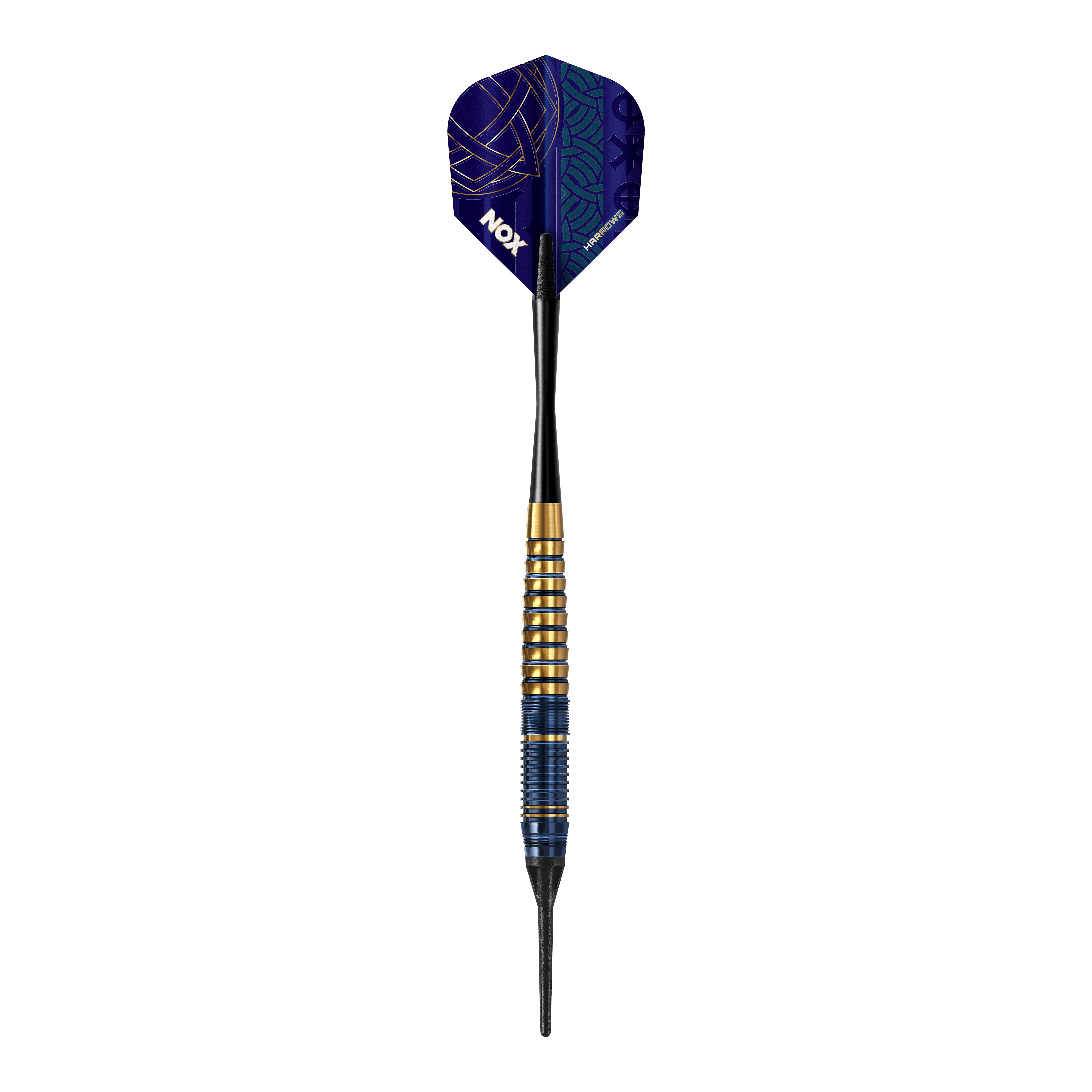 Harrows Nox Premium Brass Soft Darts Harrows Nox Premium Brass Softdarts. Gezeigt wird ein Softdart-Set aus der Nox Premium Brass Serie von Harrows.