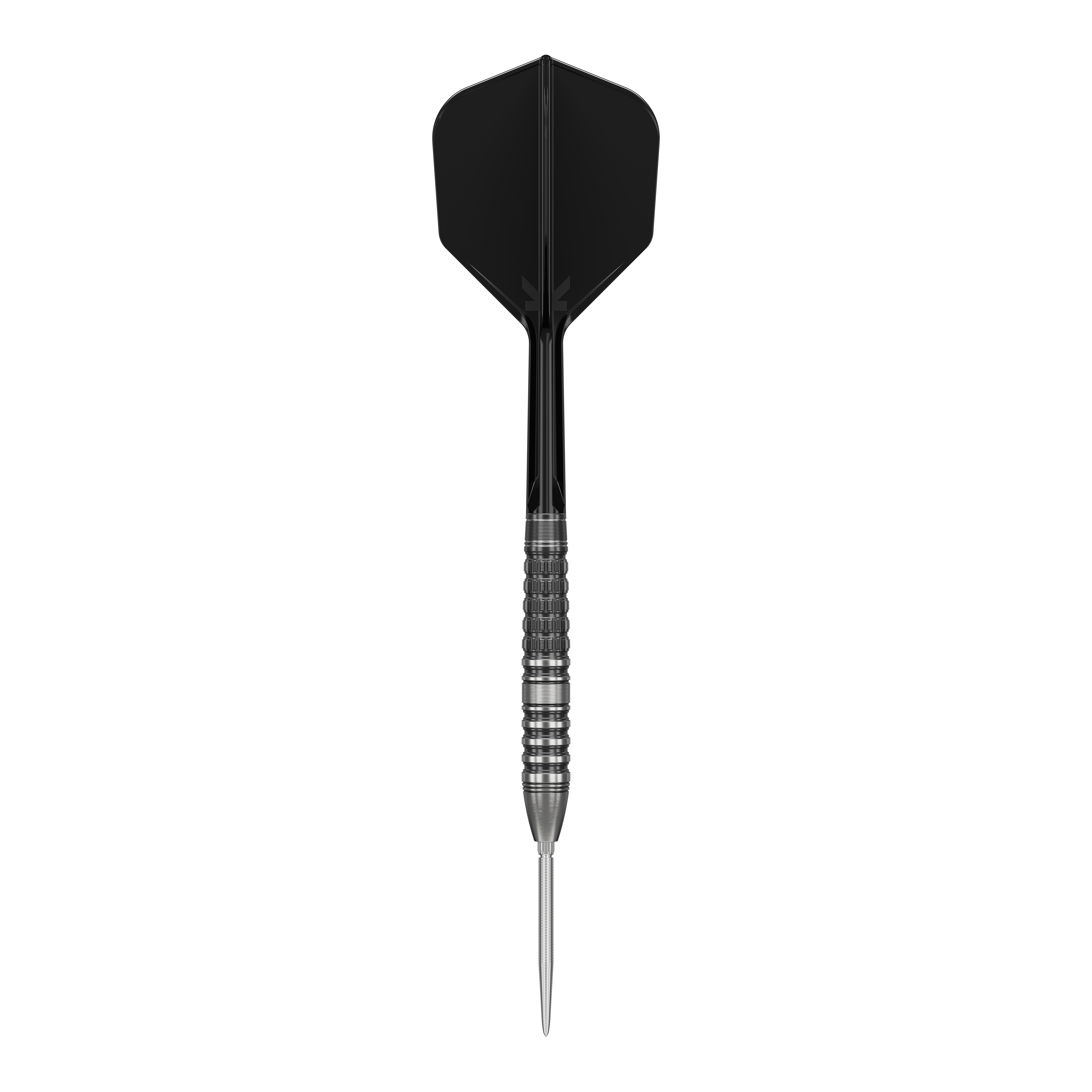 Target Japan Black Marque Lumiere GEN3 steel darts Das Bild zeigt einen Target Japan Black Marque Lumiere GEN3 Steeldart. Der Dartpfeil hat eine schwarze Flights und einen silbernen, geriffelten Barrel.