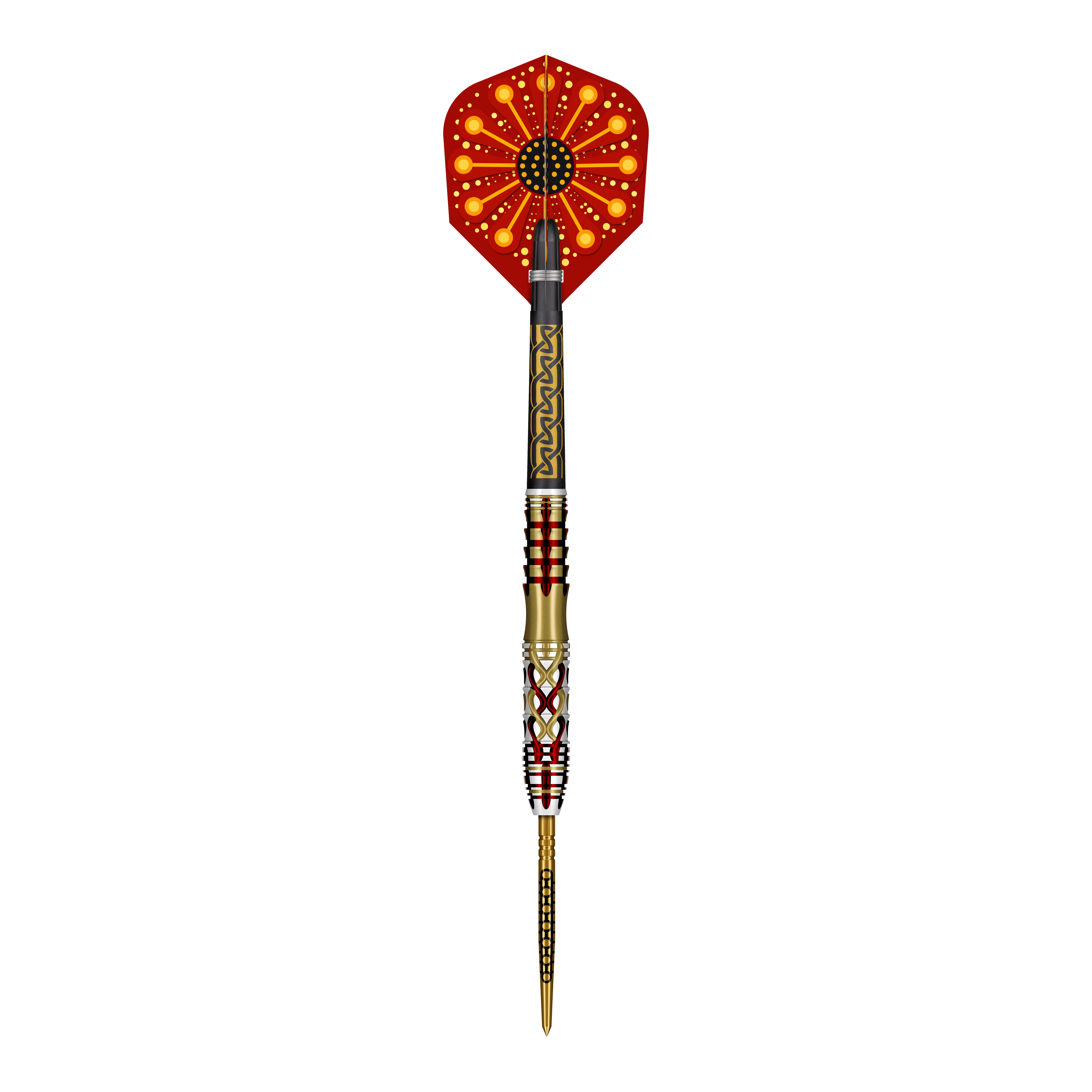 Abgebildet ist ein Set der Shot Goths Alaric Turbo Point Steeldarts mit 23g Gewicht. Die Steeldarts werden für professionelle Dartspieler empfohlen.