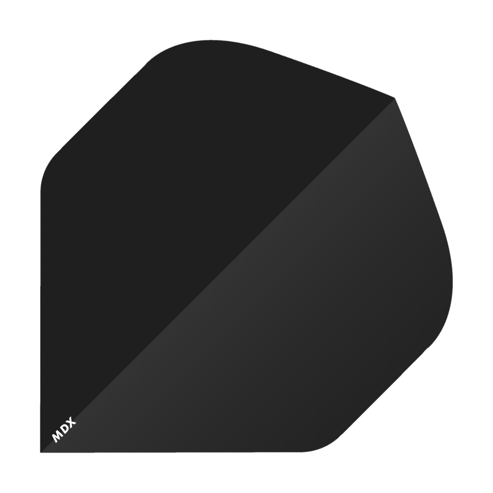 MCD217_MDX_Standard_Flights_Schwarz_1 Das Bild zeigt das Produkt „MDX Standard Flights“. Es ist ein dunkel gefärbtes, quadratisches Objekt mit dem Schriftzug „MDX“ in einer Ecke.