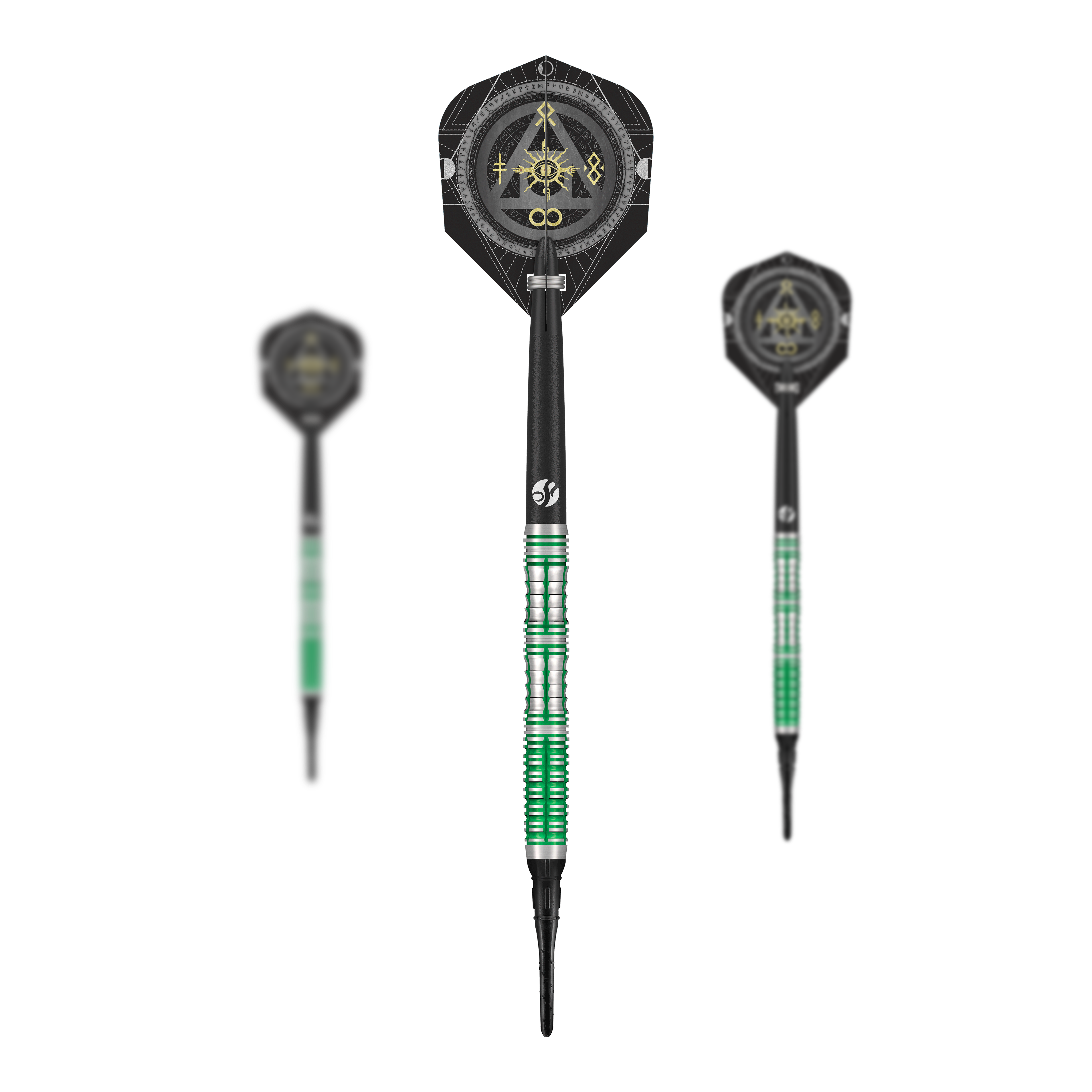 Shot Alchemy Mythril Soft Darts - 20g Das Bild zeigt ein Set der Shot Alchemy Mythril Softdarts - 20g. Auf dem Foto sind alle enthaltenen Darts abgebildet.