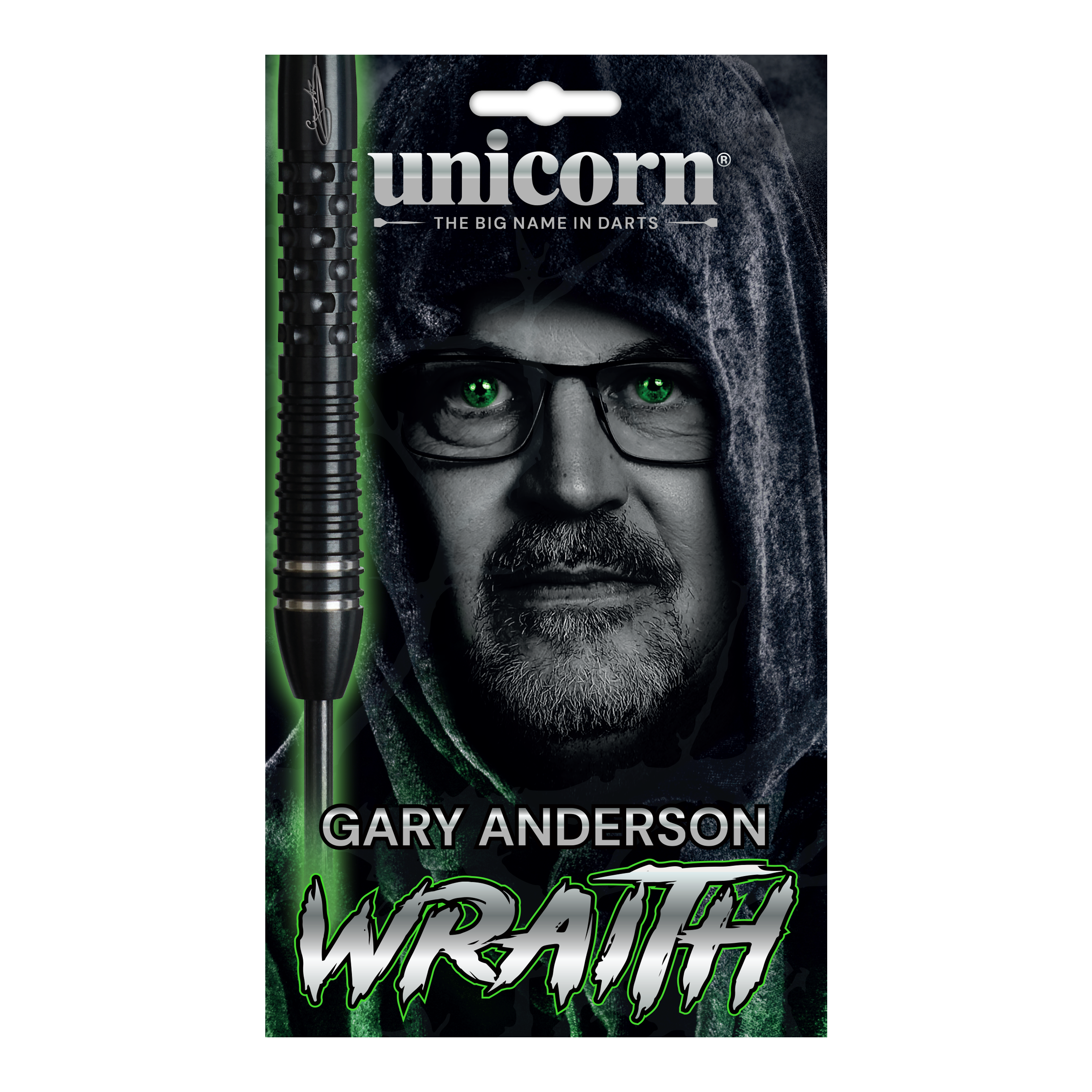 Unicorn Wraith Gary Anderson Phase 6 Steeldarts. Die Abbildung zeigt ein Set hochwertiger Gary Anderson Steeldarts.