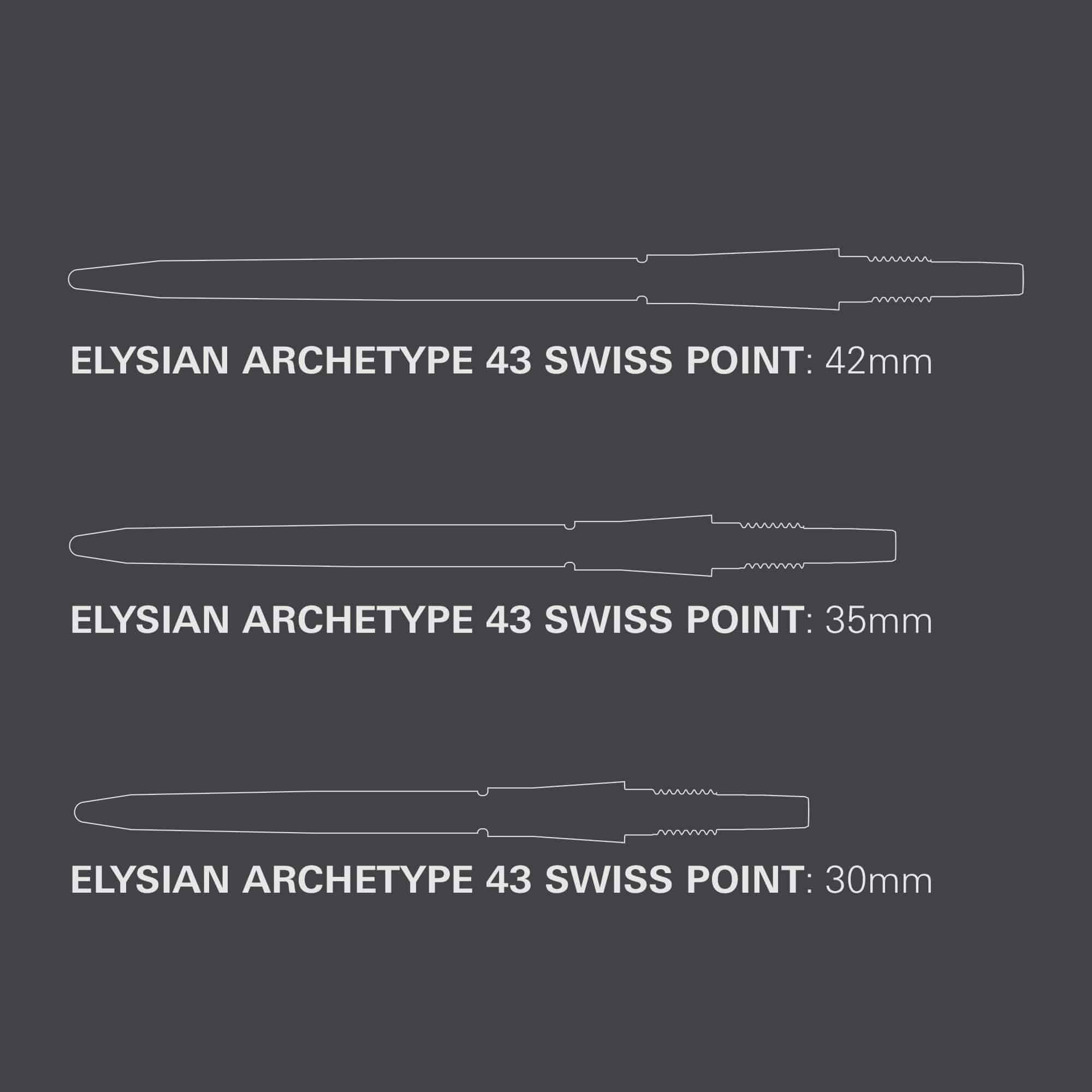Target Elysian Archetype 43 Swiss Point Steel Dart Tips - Gold Target Elysian Archetype 43 Swiss Point Steeldartspitzen in Gold. Diese Spitzen bieten eine edle goldene Optik für Dartspieler.