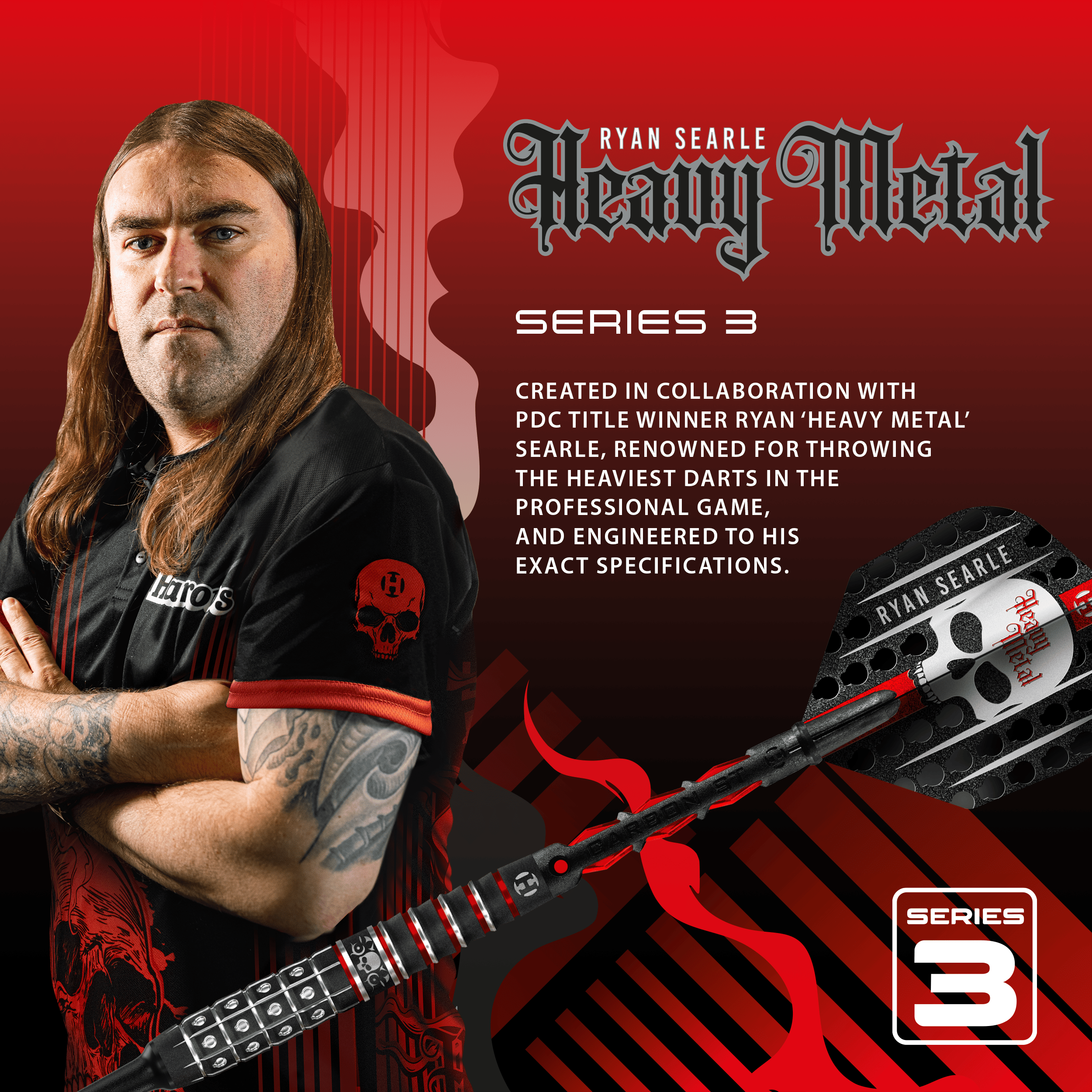 Zu sehen sind die Harrows Ryan Searle Series 3 Softdarts. Die Dartpfeile sind für das elektronische Dartspiel geeignet.