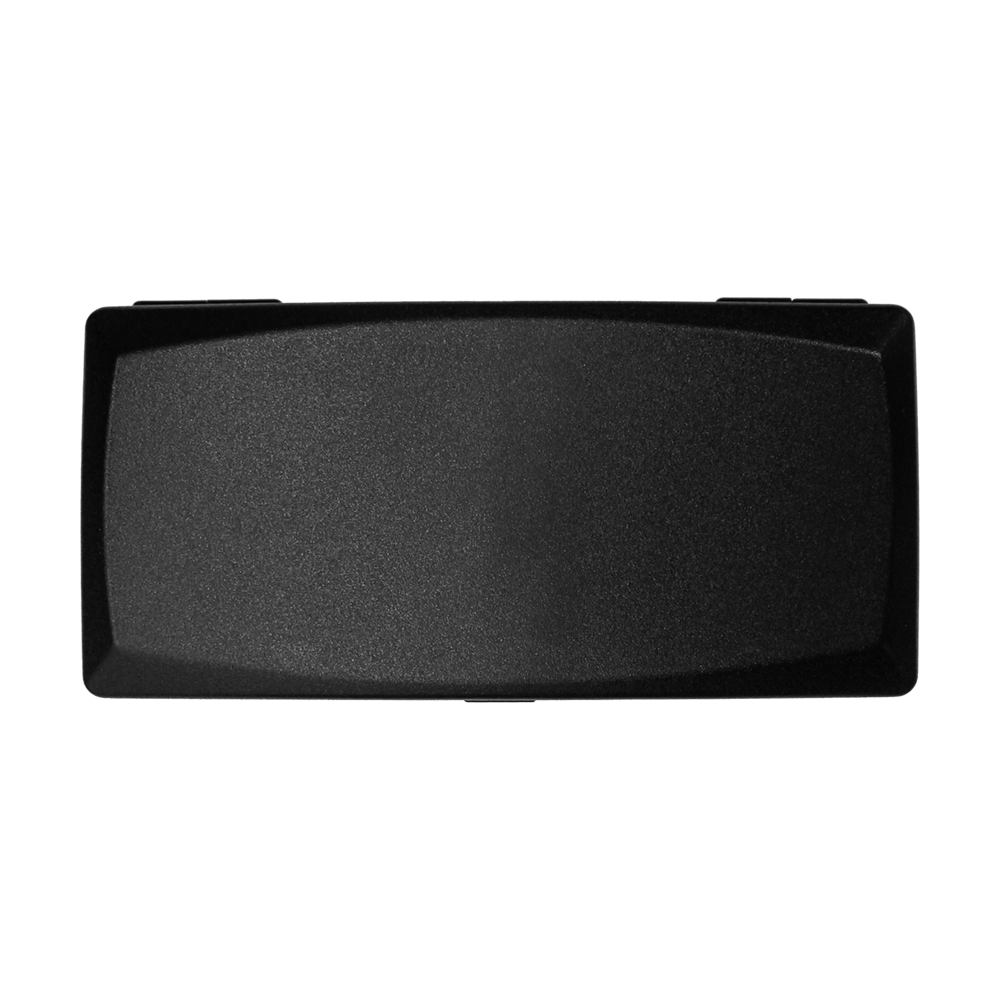 Das Bild zeigt eine schwarze ABS-Box mit rechteckiger Form. Die Oberfläche der Box ist glatt und schlicht gestaltet.