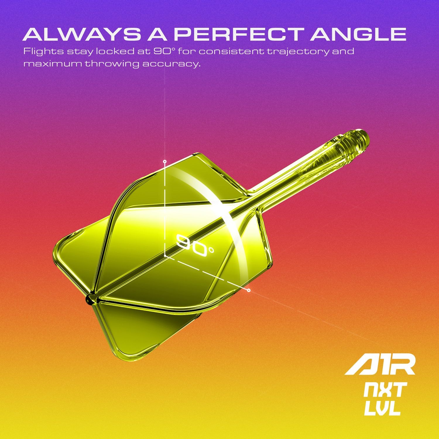 GOAT A1R No6 Flight Shaft System - Neon Yellow Abgebildet ist das GOAT A1R No6 Flight-Shaft-System in Neon Gelb. Das Bild stellt das Dartzubehör mit Fokus auf die Details dar.