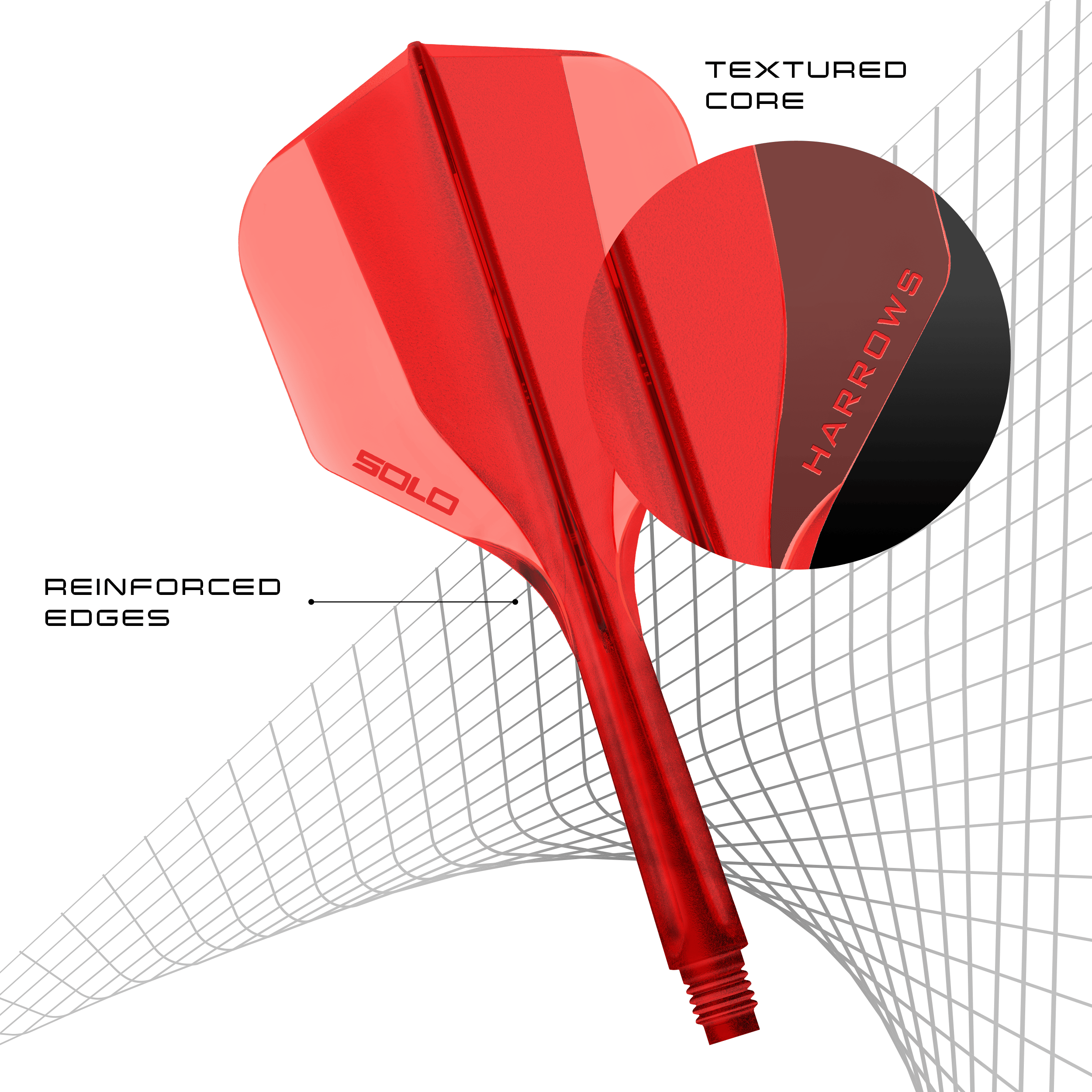 Harrows Solo No6 Flight Shaft System - Red Abgebildet ist das Harrows Solo No6 Flight-Shaft-System in der Farbe Rot. Es ist ein Zubehör für Dartpfeile zur stabilen Verbindung des Flights.