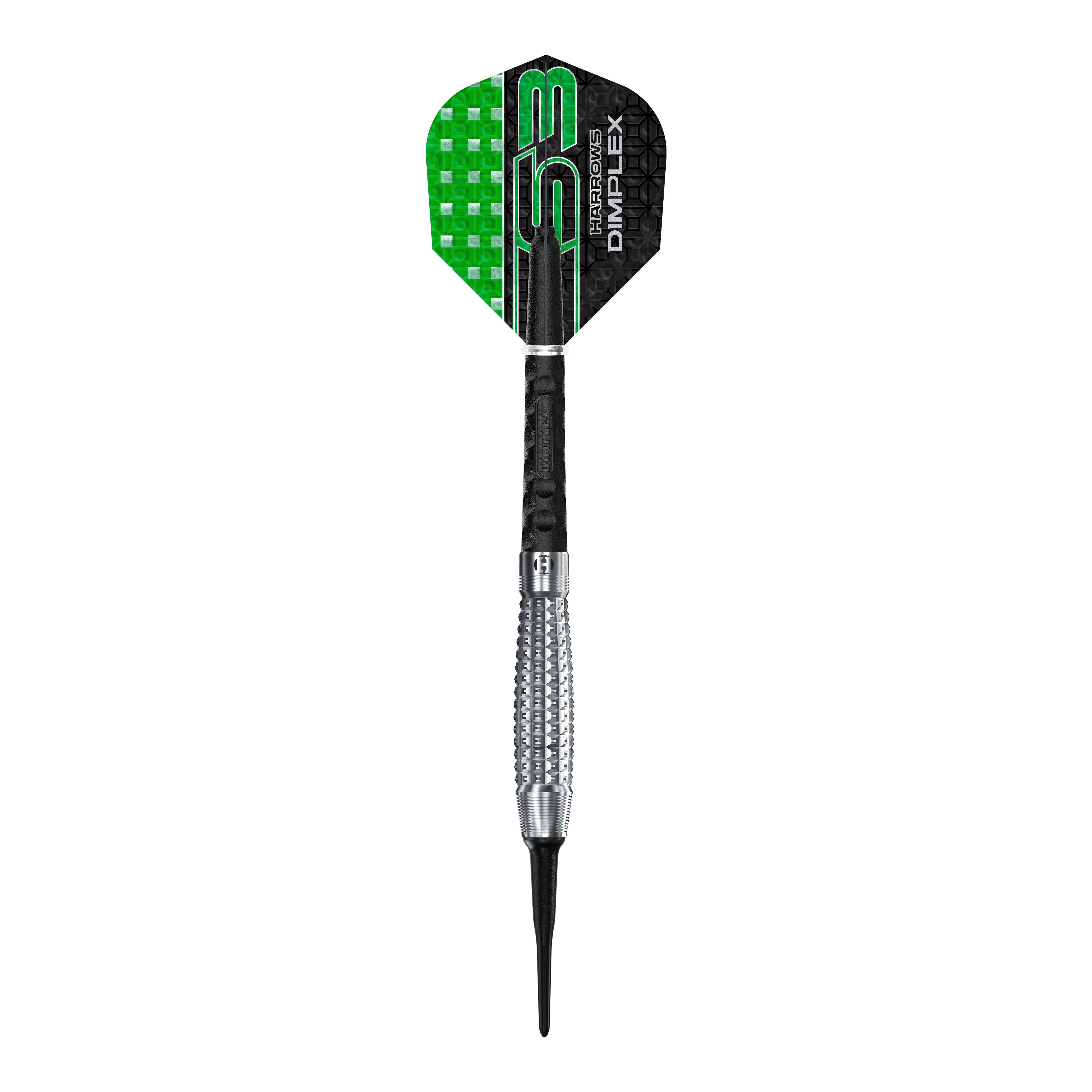 Harrows Dimplex S3 Bomb soft darts Ein einzelner Harrows Dimplex S3 Bomb Softdart ist auf dem Bild zu sehen. Die Oberfläche hat eine erkennbare Struktur.