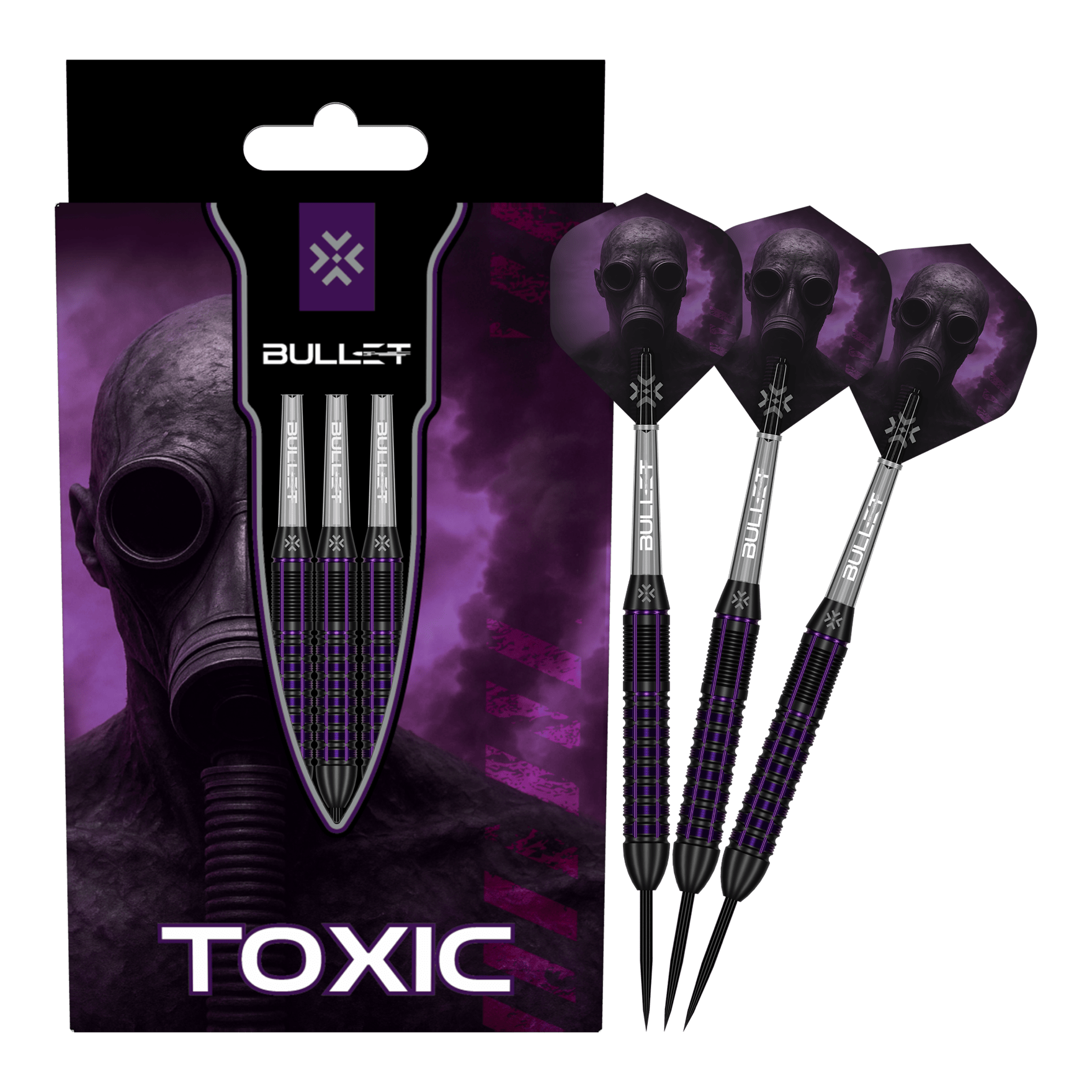 Abgebildet ist das Produkt Bullet Toxic Brass Steeldarts - 23g. Es handelt sich um einen Steeldart-Pfeil aus Messing.