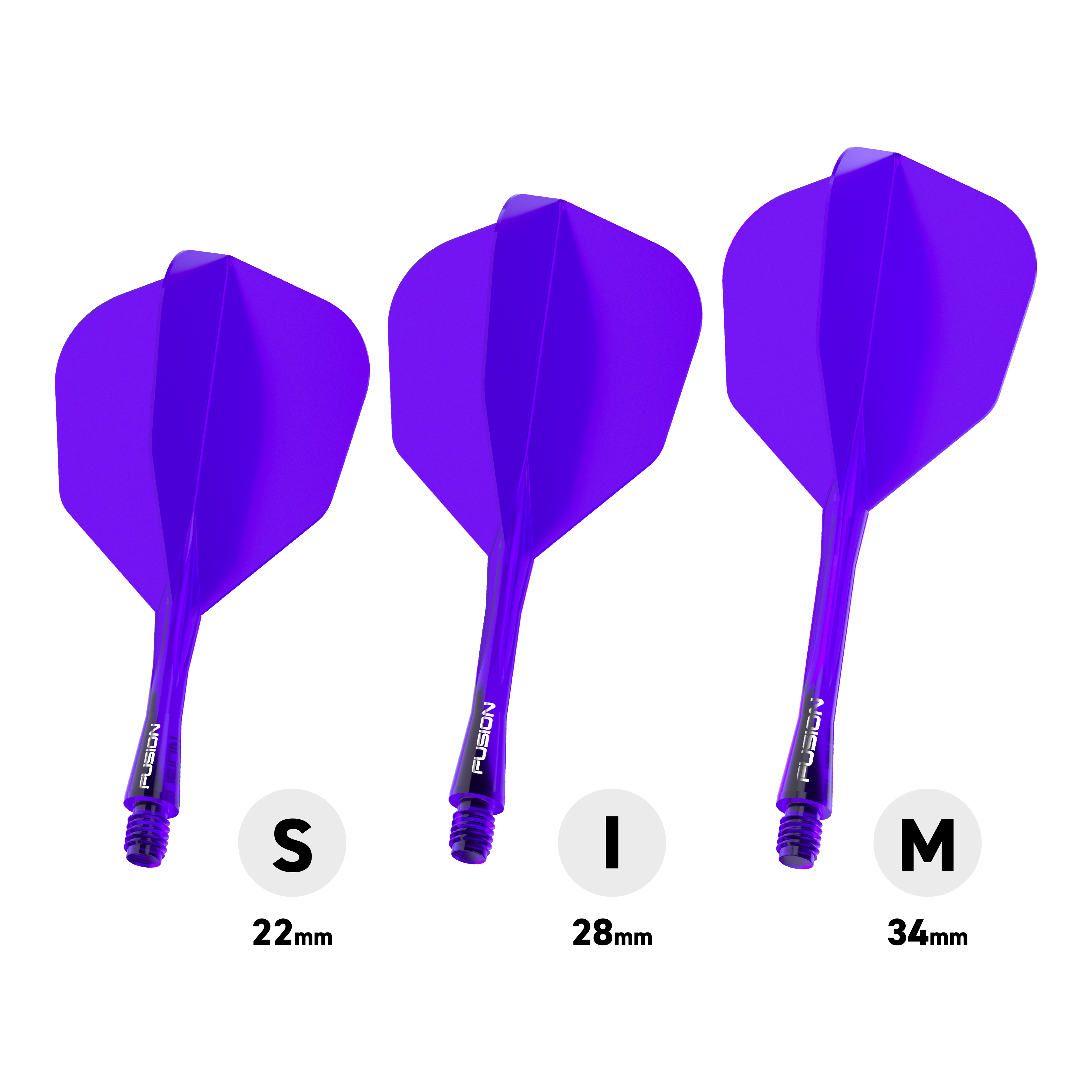 Abgebildet ist das Winmau Fusion Flight-Shaft-System No6 in Lila. Das Produkt ist Teil des Dartzubehörs für präzises Spielen.