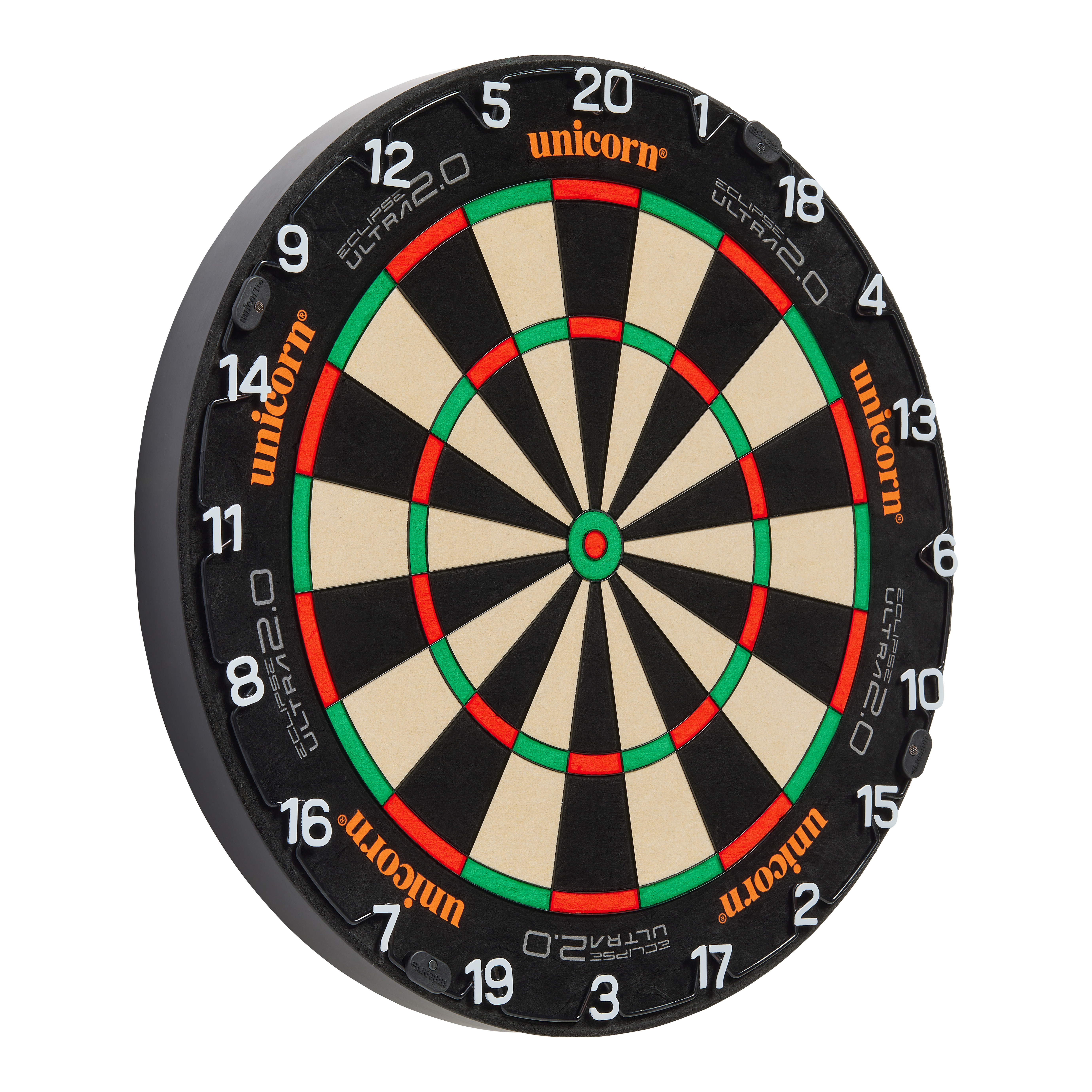 Unicorn Eclipse Ultra 2.0 steel dartboard Das Produkt Unicorn Eclipse Ultra 2.0 Steeldartboard wird frontal gezeigt. Die Oberfläche ist ebenmäßig.