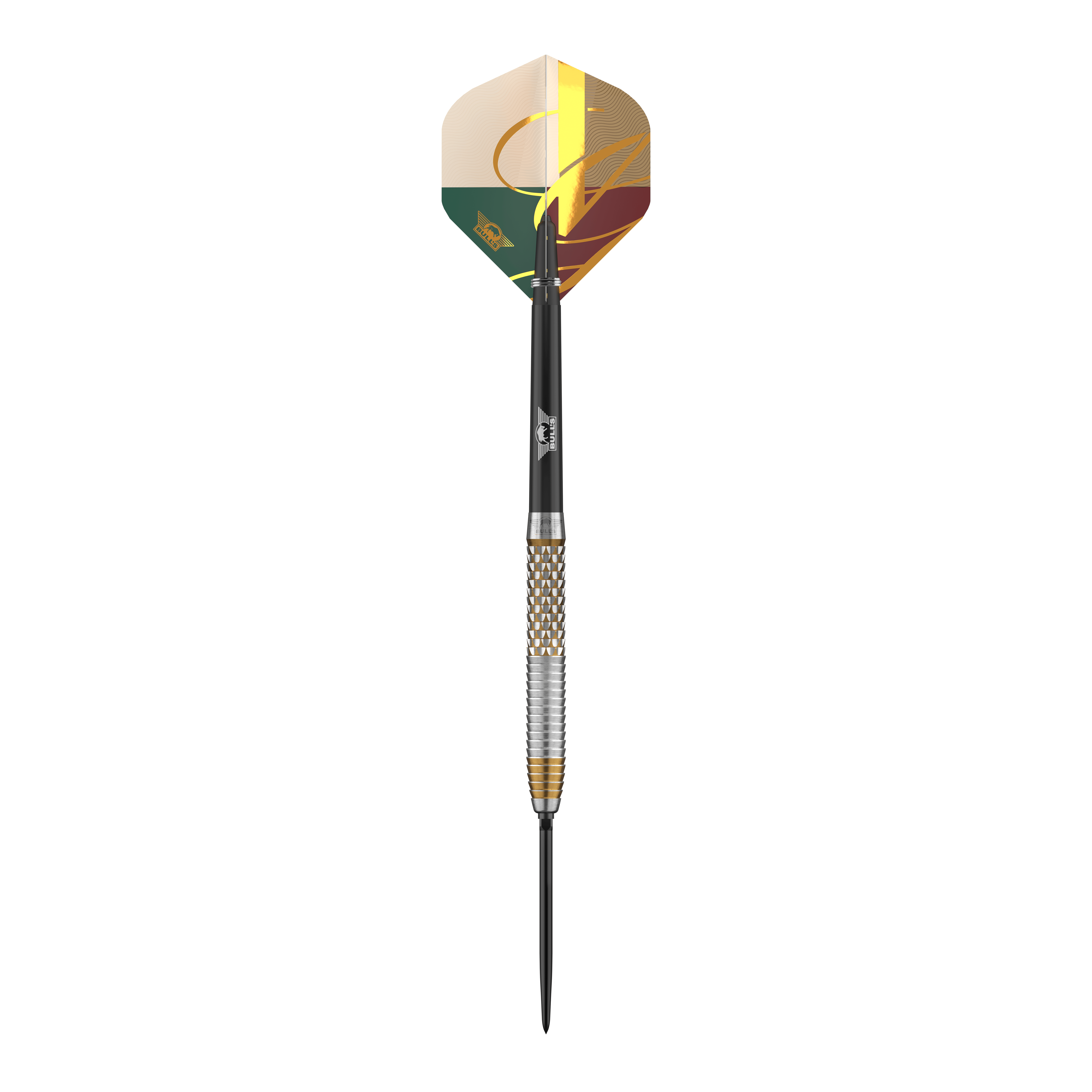 Hier sieht man die Bulls NL Vintago Shark Convertible Points Steeldarts. Die Darts haben ein auffälliges Design und sind für Präzisionsspiel entwickelt.