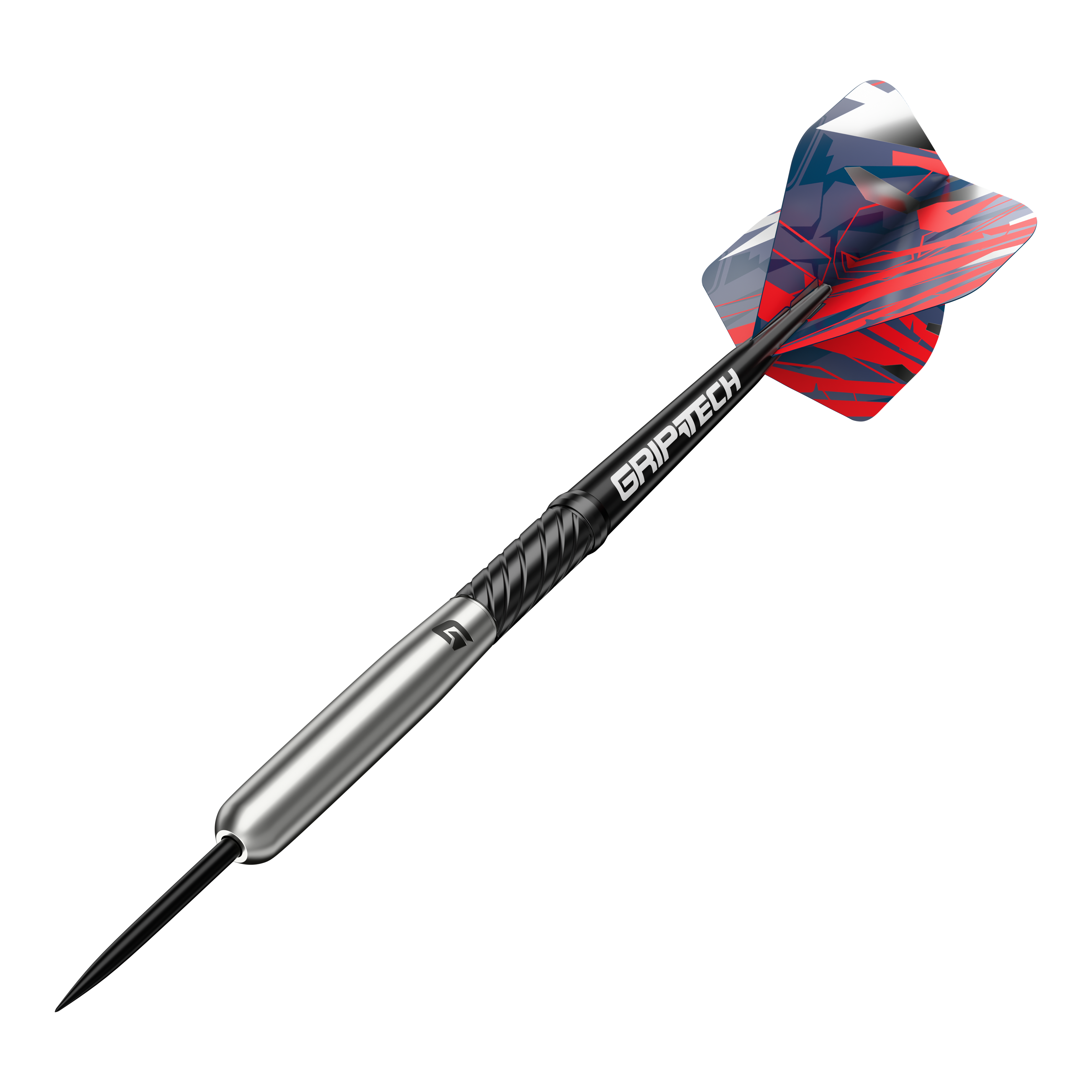 GOAT Homerun Baseball Tungsten Steel Darts Das Bild zeigt einen GOAT Homerun Baseball Tungsten Steeldart mit farbigem Flight und schwarzem Schaft. Der Dart hat einen silbernen Körper und trägt die Aufschrift "GRIPTECH".