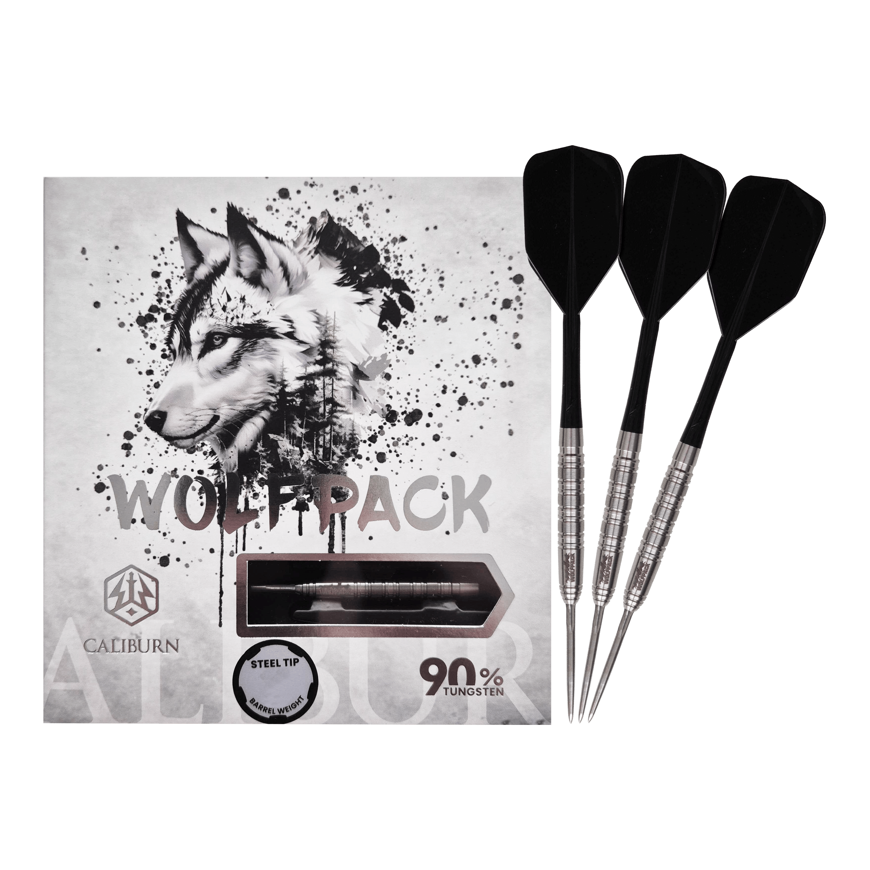 Zu sehen sind die Caliburn Wolfpack W7 Steeldarts mit einem Gewicht von 21g. Die Steeldarts eignen sich für anspruchsvolle Dartspieler.