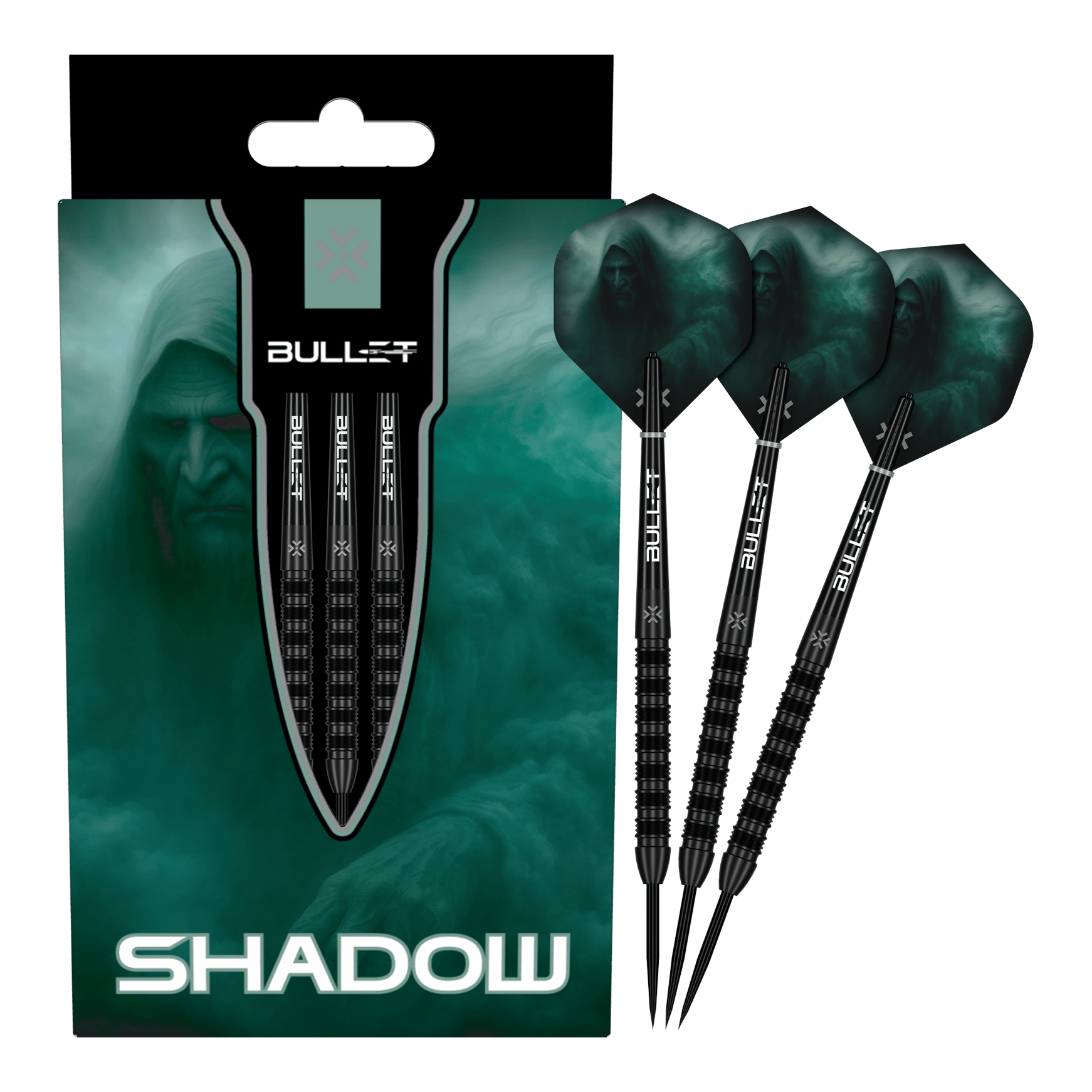 Bullet Shadow steel darts Das Bild zeigt die Bullet Shadow Steeldarts. Sie sind hochwertige Steeldarts mit einem modernen Design.
