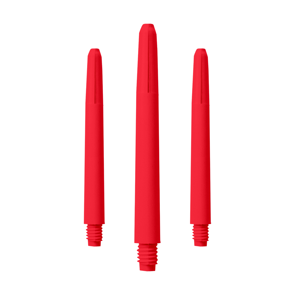 Das Bild zeigt drei rote Nylon-Schäfte. Sie sind in einer aufrechten Position nebeneinander angeordnet.
