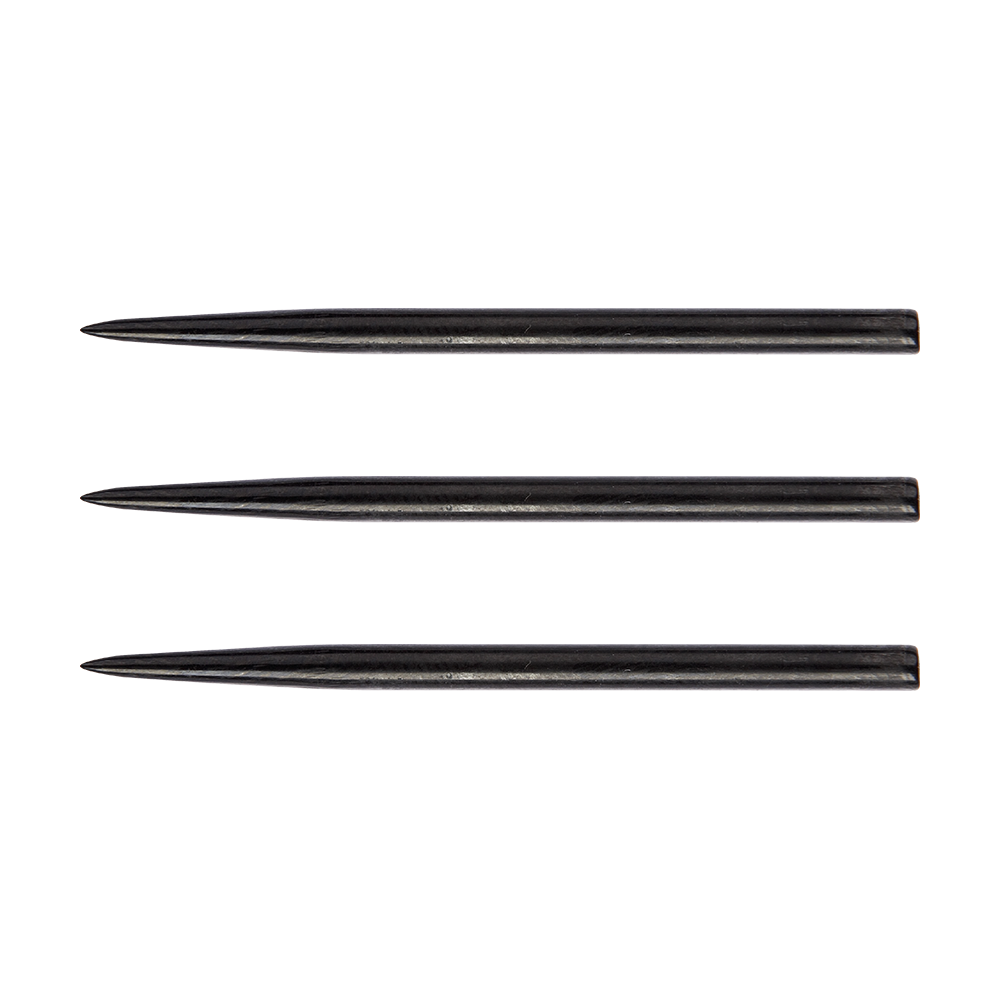 8373_Winmau_Extra_Long_Black_Effect_Steeldart_Spitzen_41mm_1 Das Bild zeigt drei Winmau Extra Long Black Effect Steeldart Spitzen mit einer Länge von 41mm. Die Spitzen sind schwarz und liegen nebeneinander.