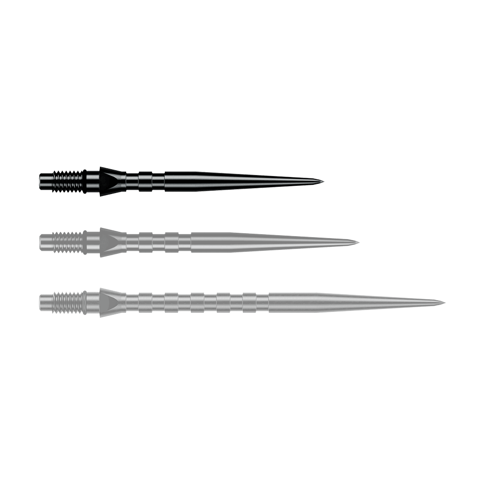 Winmau Switch Point Groove Steel Dart Tips - Black Abgebildet ist eine einzelne schwarze Winmau Switch Point Groove Steeldartspitze, 26 mm lang. Sie eignet sich zum Austausch von Steeldartspitzen.