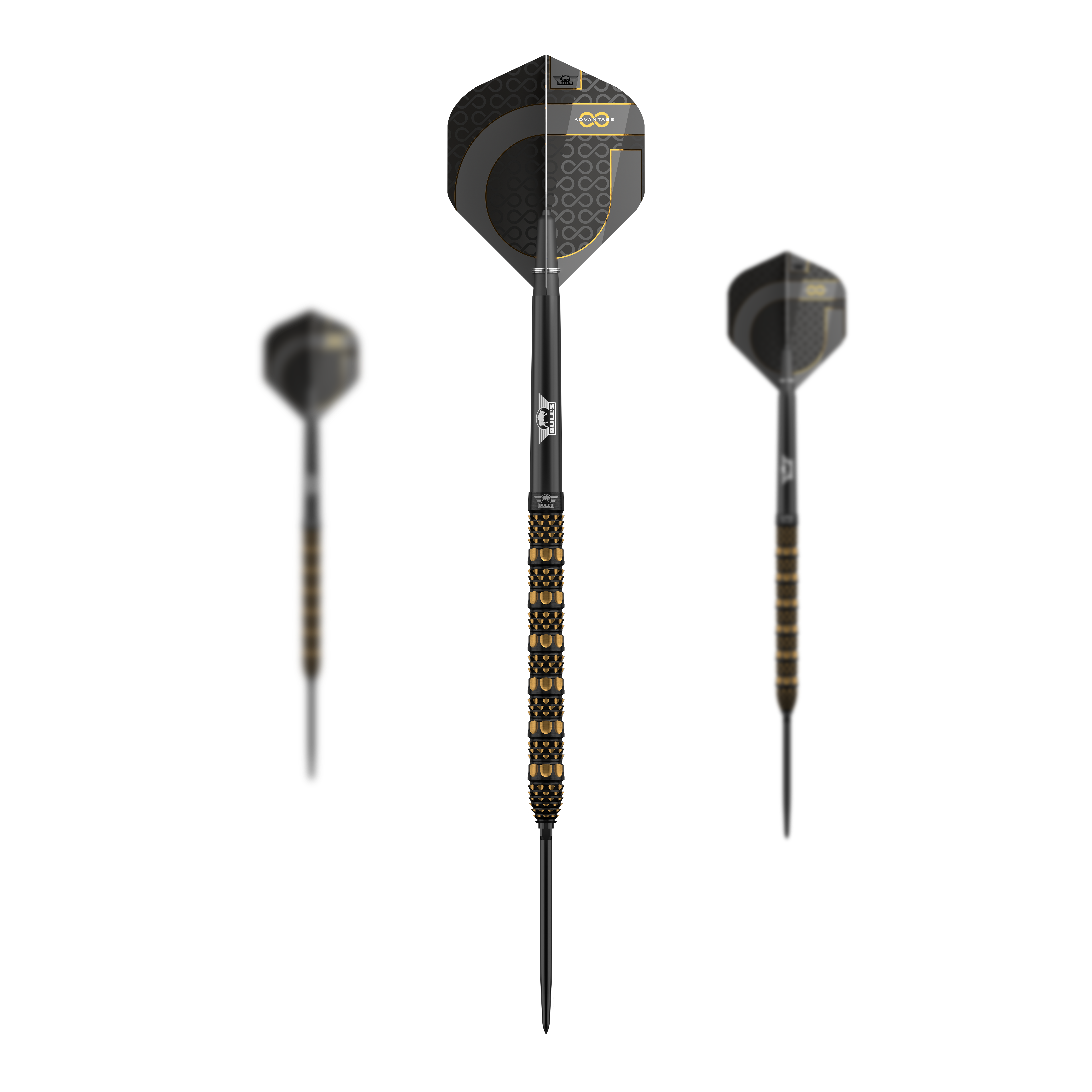 Bulls NL Advantage 95 Rail Convertible Point Steel Darts Abgebildet ist ein Set Bulls NL Advantage 95 Rail Convertible Point Steeldarts. Es werden mehrere Darts präsentiert.