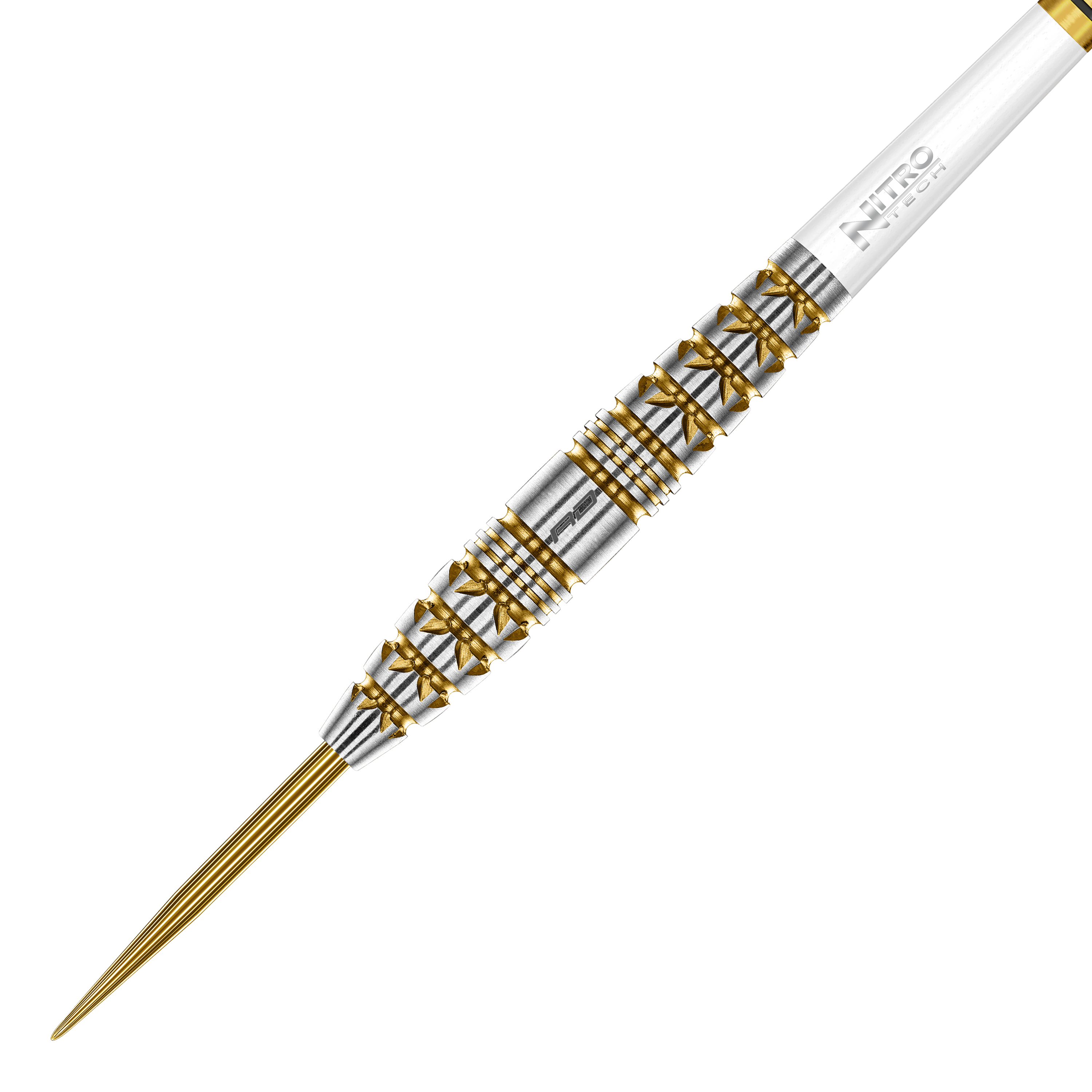 Red Dragon Paradym Gold Torpedo Steel Darts Das Foto zeigt die Red Dragon Paradym Gold Torpedo Steeldarts aus einer anderen Perspektive. Die Darts zeichnen sich durch ein elegantes, goldenes Design aus.