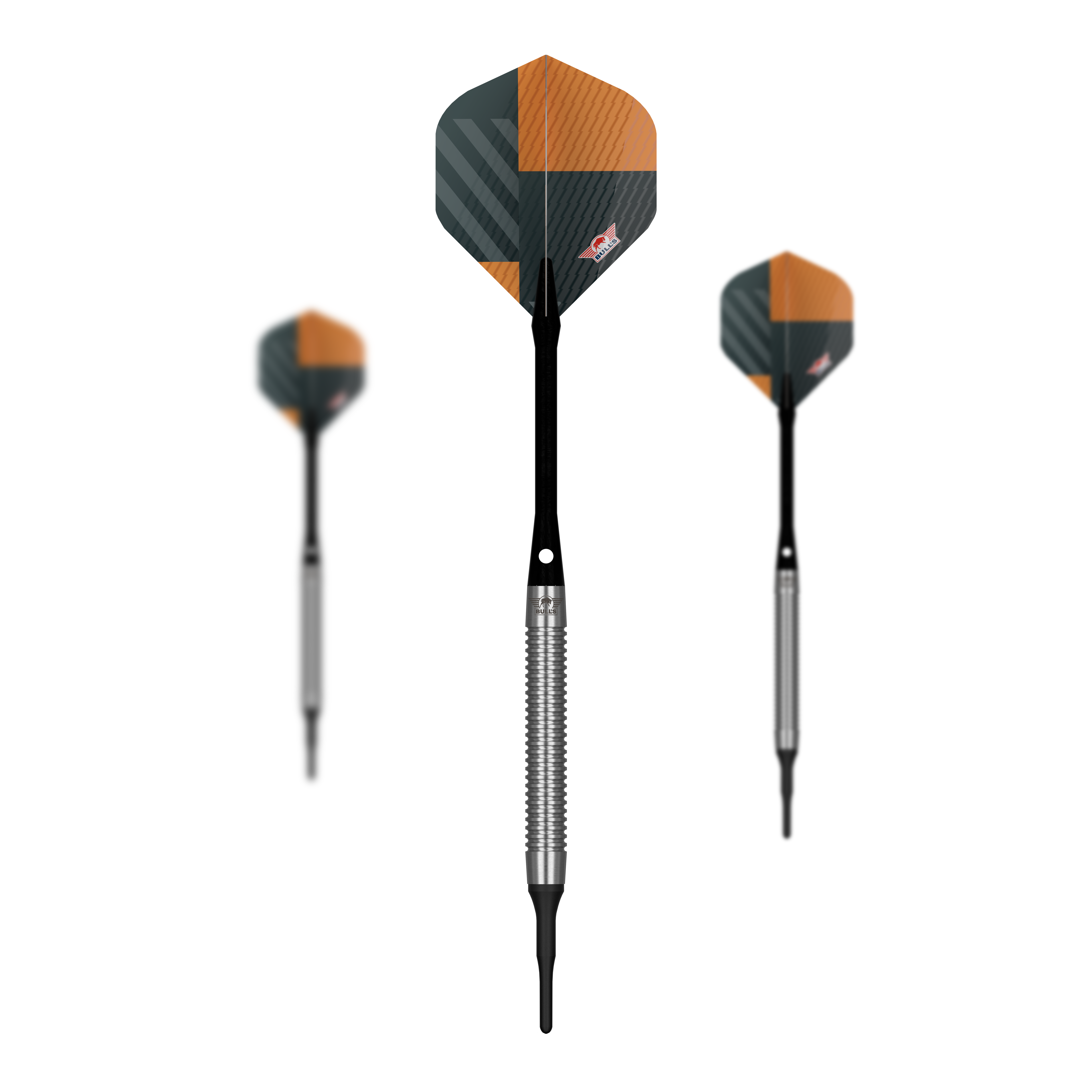Bulls NL Volt Orange Soft Darts - 18g Zu sehen ist ein Set Bulls NL Volt Orange Softdarts - 18g. Mehrere Pfeile werden gemeinsam präsentiert.