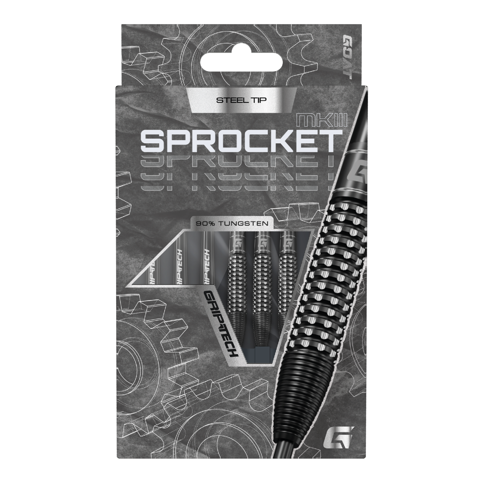 GOAT Sprocket MKIII Bomb steel darts Das Produkt GOAT Sprocket MKIII Bomb Steeldarts wird präsentiert. Der Steeldartpfeil ist in Nahaufnahme dargestellt.