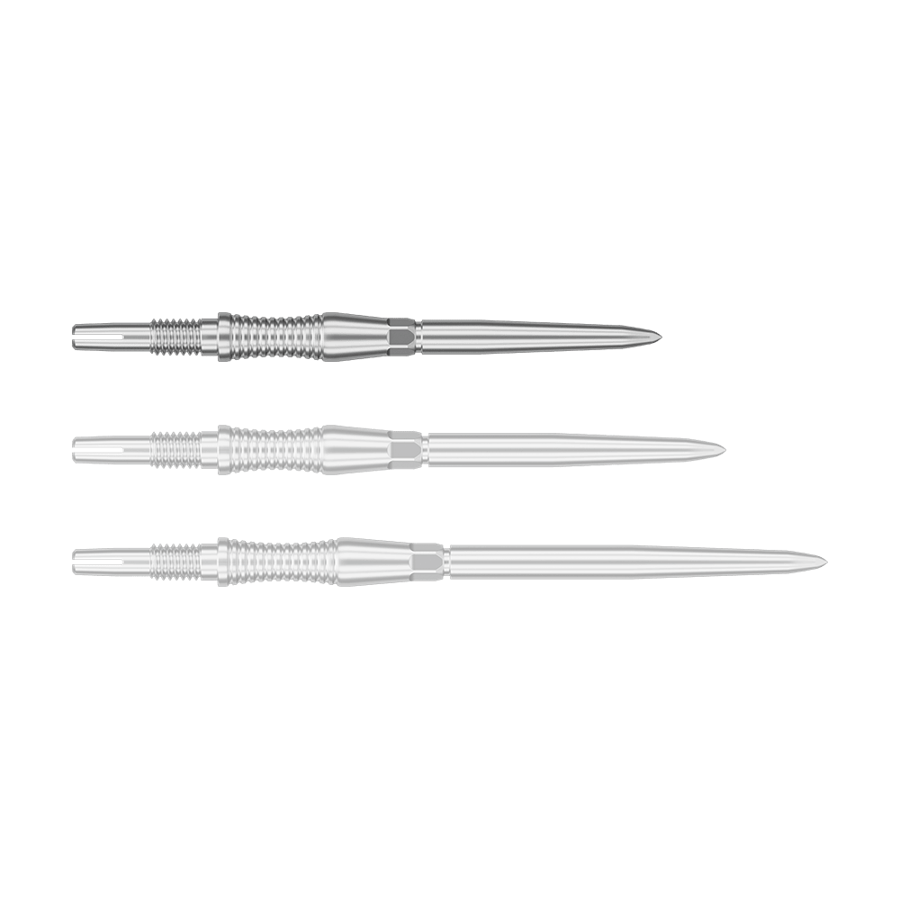 Target Swiss Point Dart Tips Signature RST - Silver Auf dem Bild ist ein Objekt mit dem Dateinamen 340300_Target_Swiss_Point_Dartspitzen_Signature_RST_Silber_30mm_1 zu sehen. Wahrscheinlich handelt es sich um Dartspitzen in Silber mit einer Länge von 30 mm.