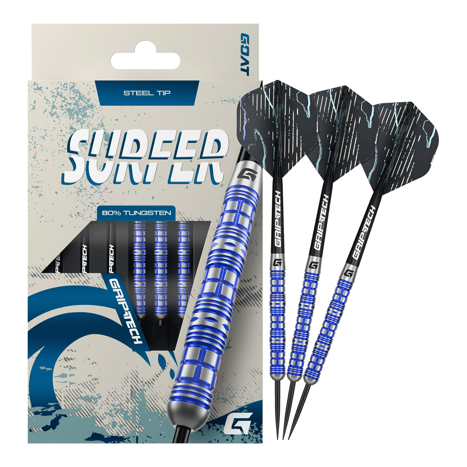 GOAT Surfer Steel Darts Das Foto präsentiert die GOAT Surfer Steeldarts. Sie sind ideal für Dart-Enthusiasten.