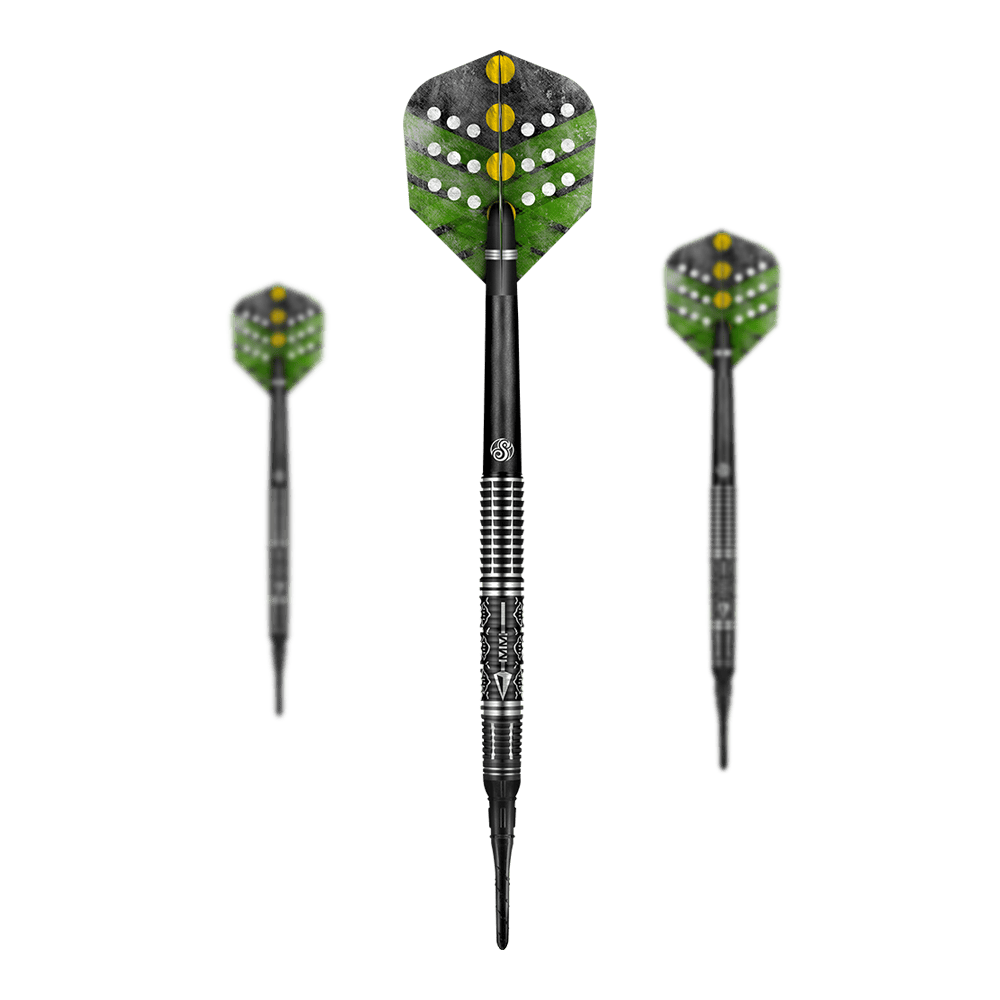 Shot Devon Petersen The Courage soft darts Shot Devon Petersen The Courage Softdarts mit detailliertem Flight-Design. Die Darts sind beobachtbar angeordnet.