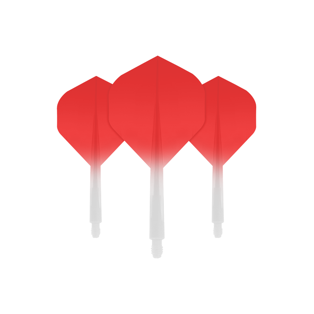 CO-0028_Condor_Axe_Gradient_Red_Standard_Flights_Short_1 Das Bild zeigt drei rote Dartflights mit integriertem weißen Schaft. Die Farbe verläuft von kräftigem Rot oben zu Weiß unten.