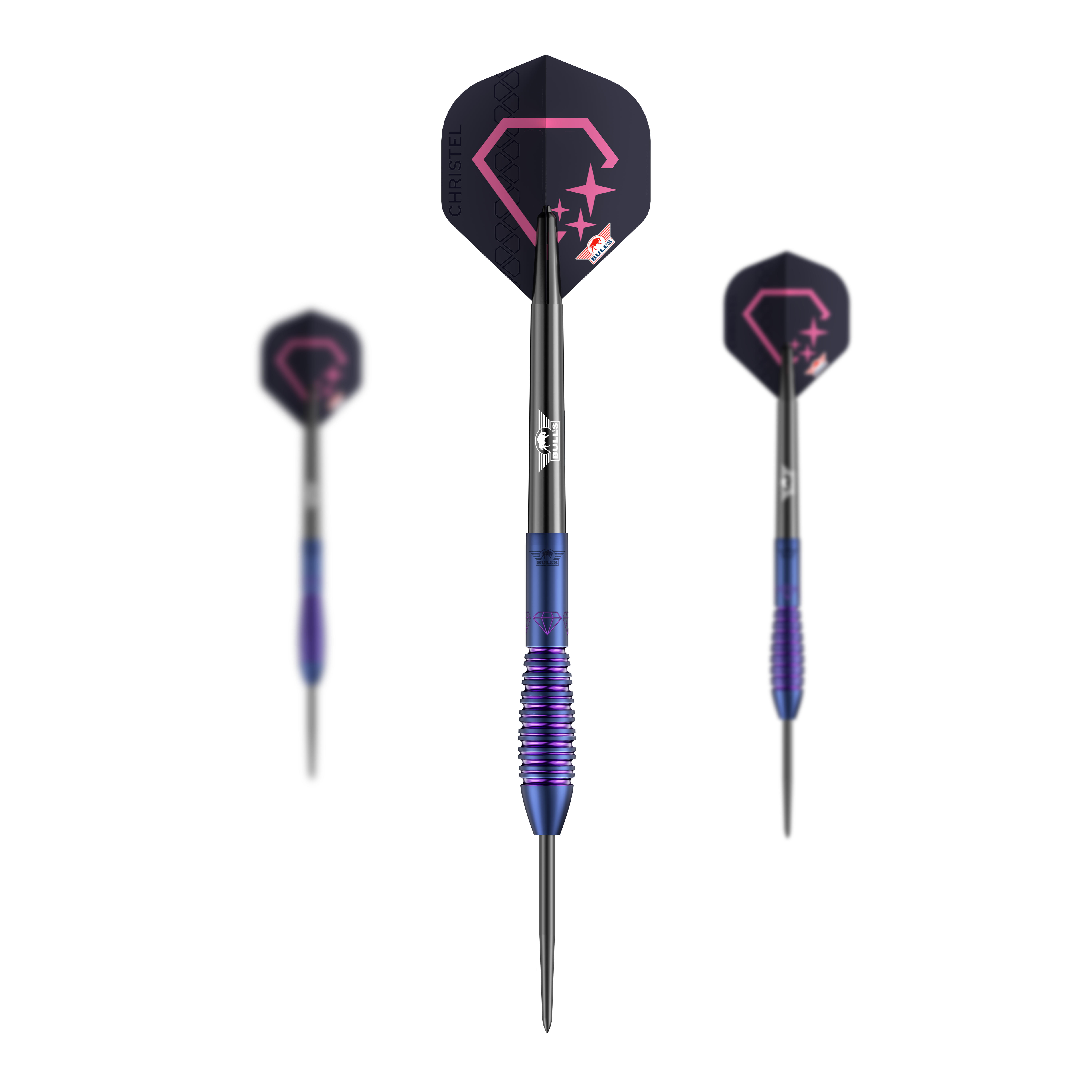 Zu sehen ist ein Set der Bulls NL Christel Timmermans Satellite 90 Steeldarts 25g. Das Set eignet sich perfekt für ambitionierte Spieler.