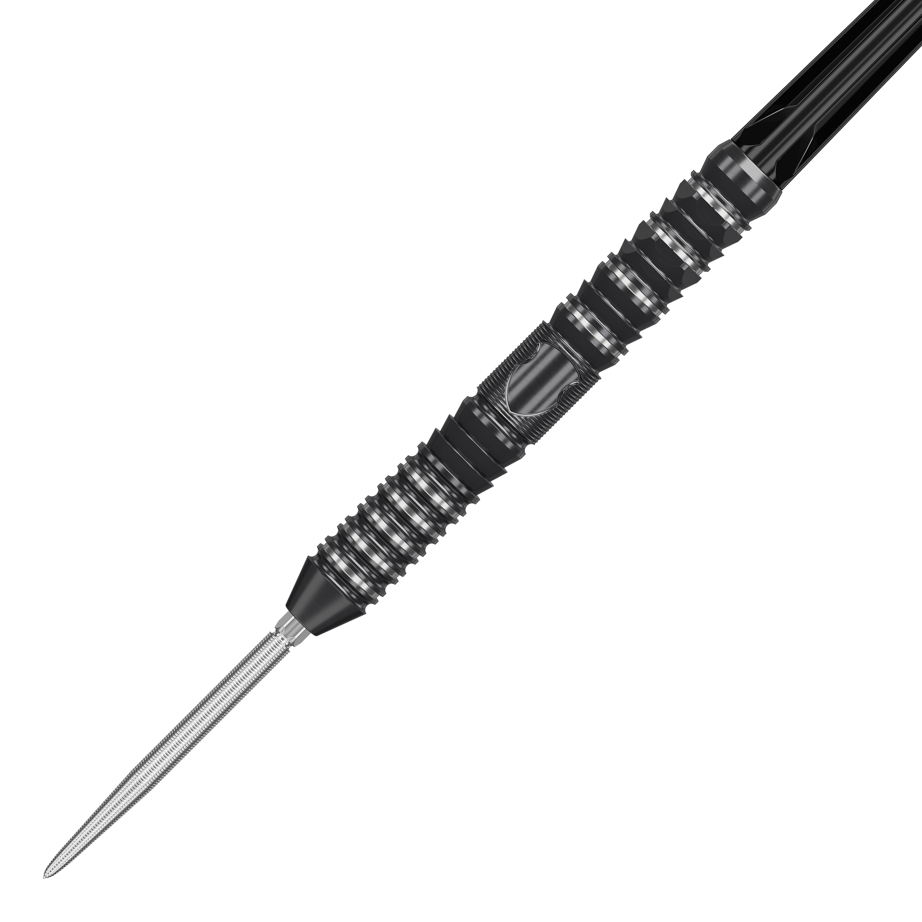 Target Japan Black Marque Draco GEN2 steel darts Das Bild zeigt einen Target Japan Black Marque Draco GEN2 Steeldart. Der Dartpfeil ist schwarz mit silbernen Rillen und hat ein modernes, strukturiertes Design.