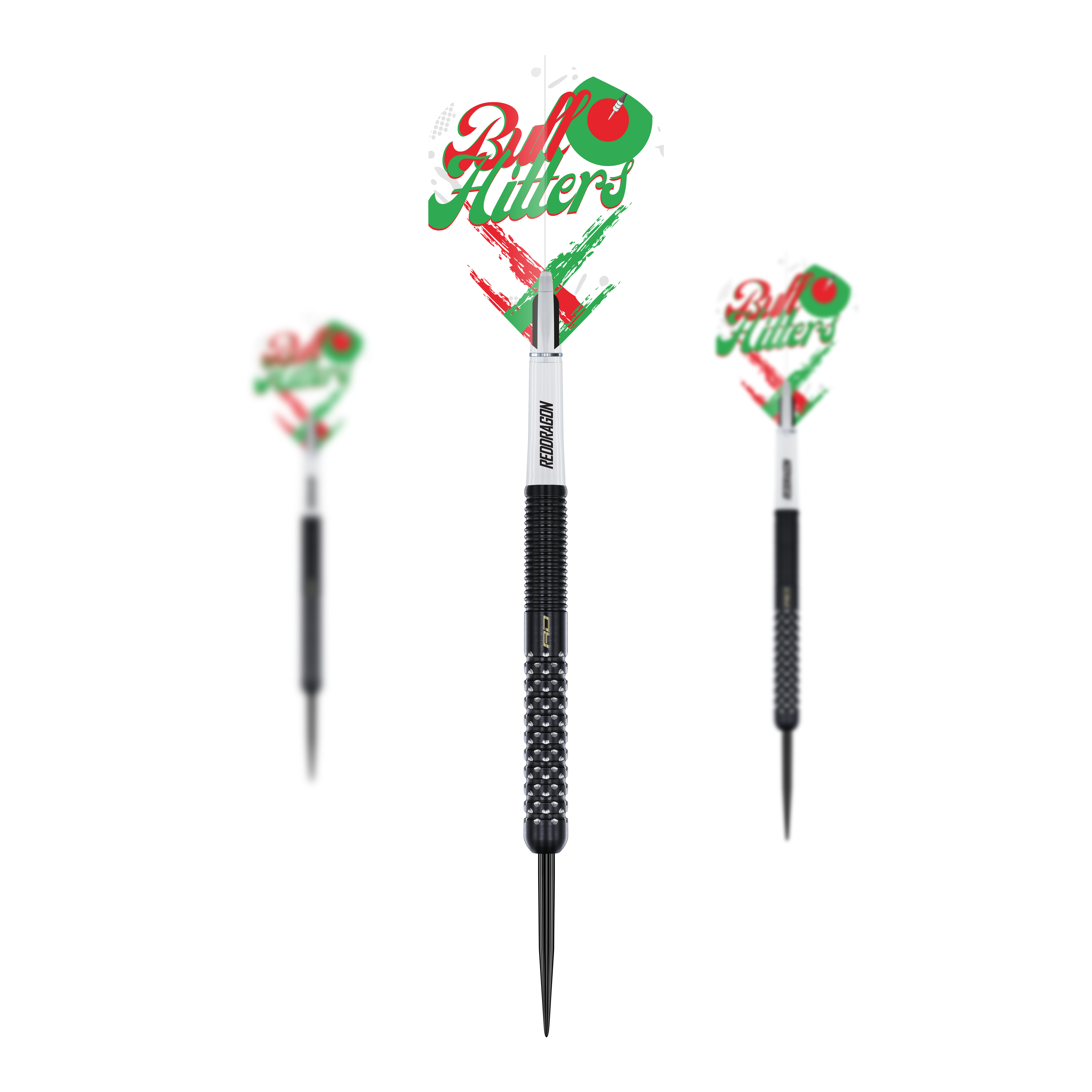 Das Bild zeigt den Red Dragon Bullhitters V1 Steeldarts - 23g als Set. Es handelt sich um Steeldarts mit einem Gewicht von 23 Gramm.