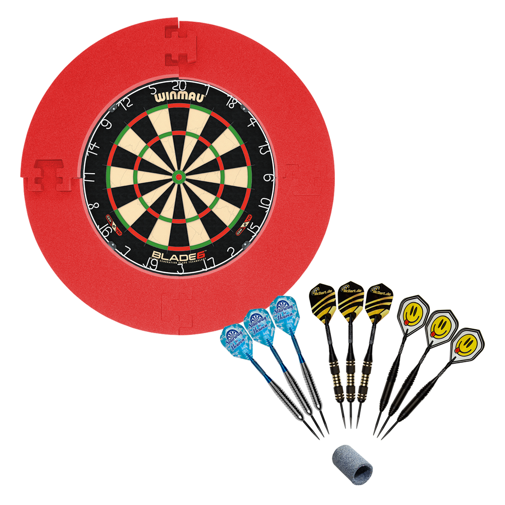 Winmau Blade 6 Bundle with 9 McDart steel darts and catch ring