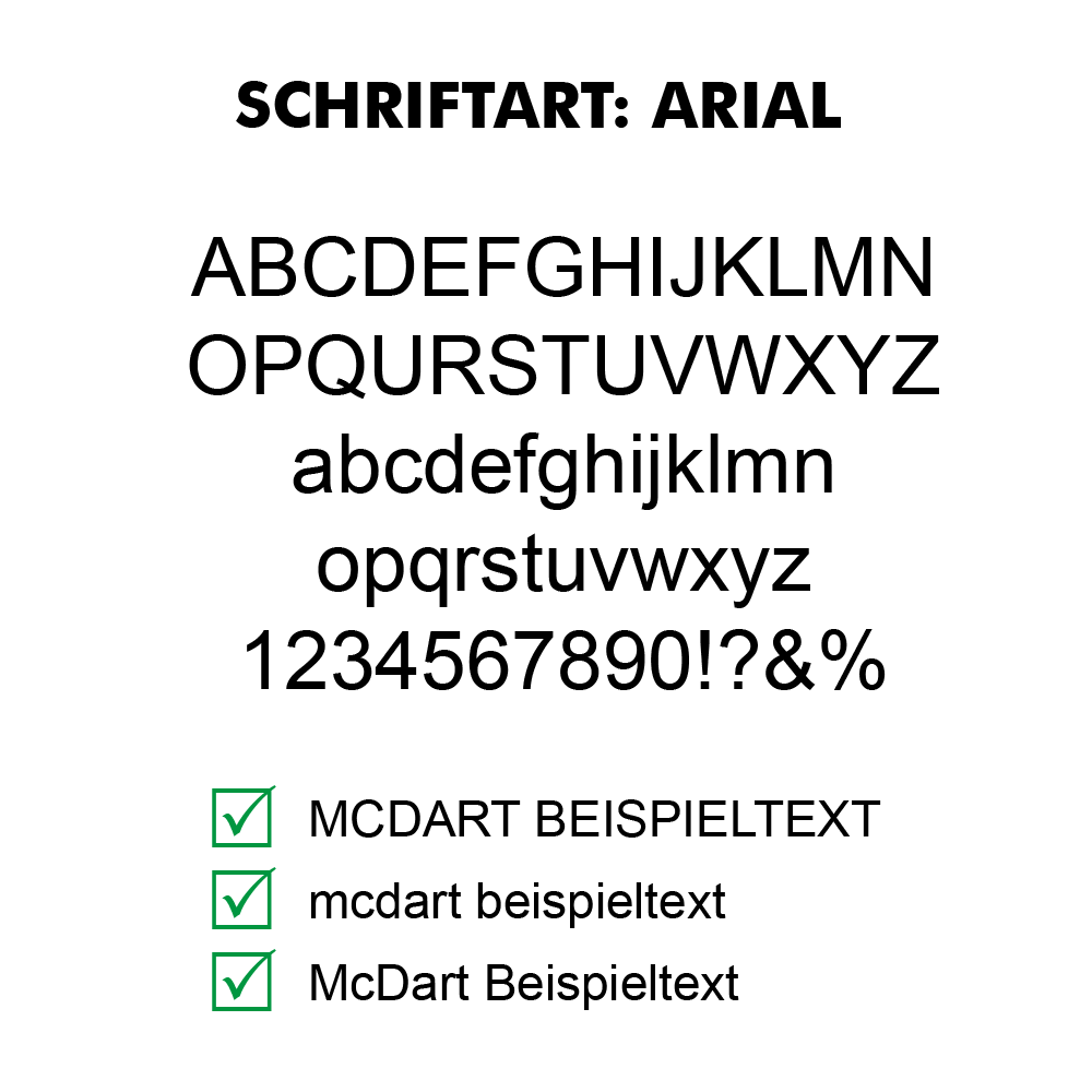Flightdruck-Schriftart-ArialVAxAbbSrsONKb Das Bild zeigt einen Text mit einer Überschrift und mehreren Absätzen in schwarz auf weißem Hintergrund. Unten befinden sich drei grüne Häkchen neben kurzen Texten.