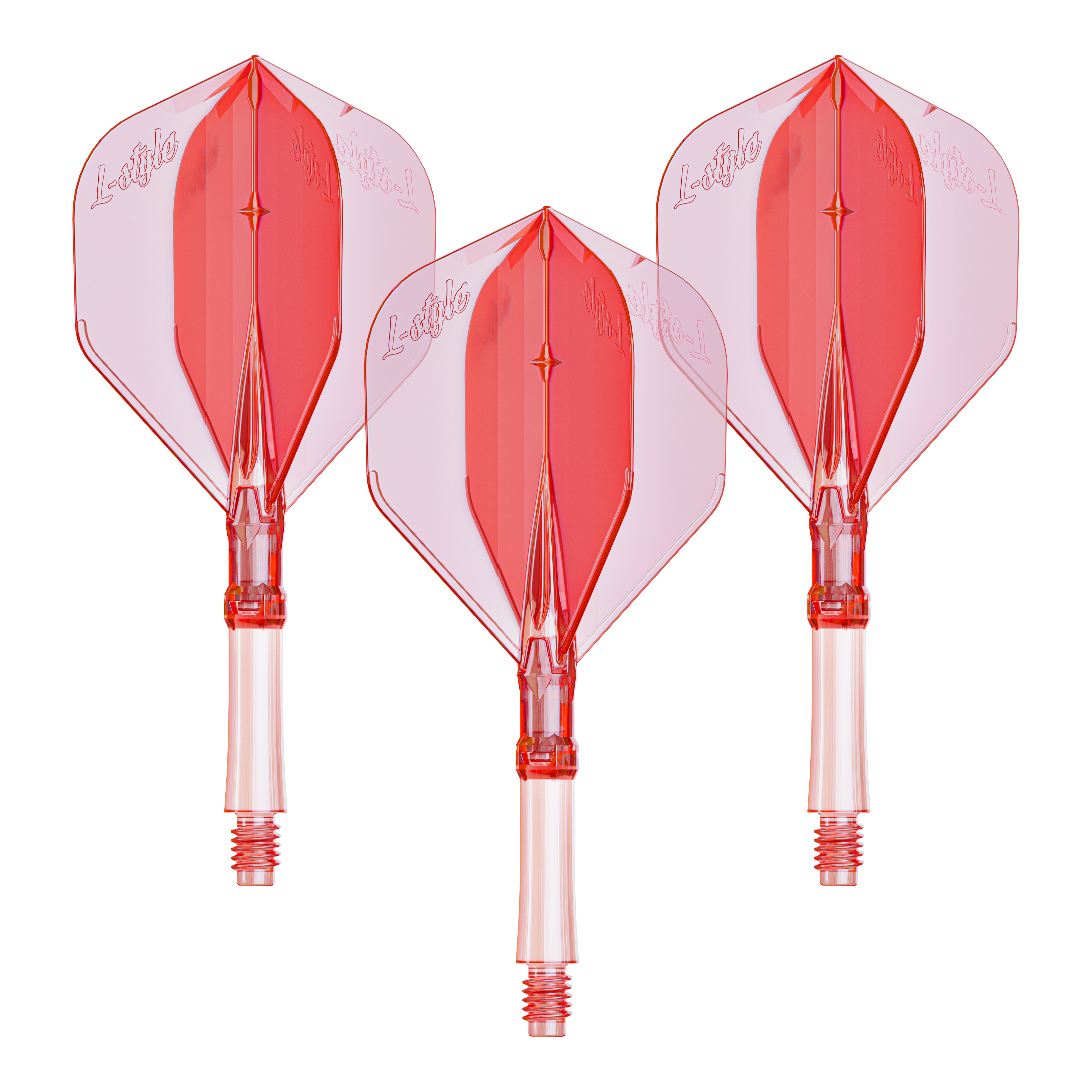 L-Style L-Sytem Flights - Clear Red Das Bild zeigt ein Set L-Style L-System Flights in klarrot, kleine Größe 190. Das Produkt wird als Dartzubehör verwendet.