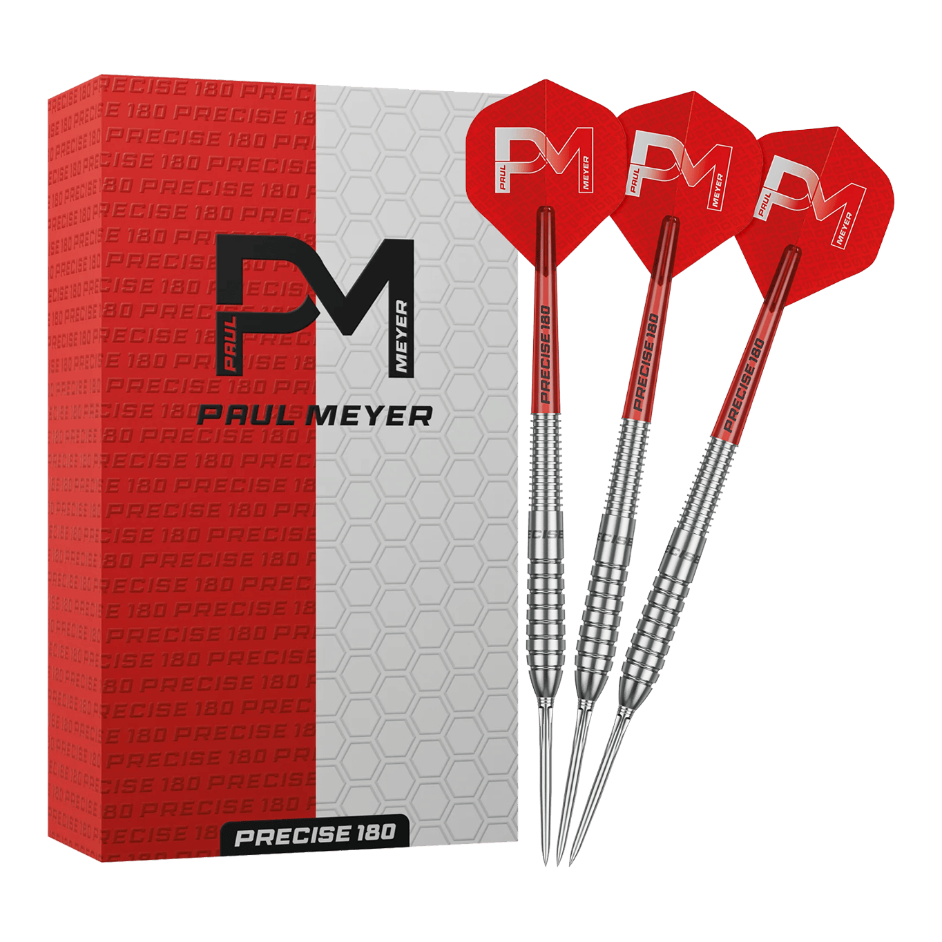 Precise 180 Paul Meyer Version 1 steel darts Das Bild zeigt die Precise 180 Paul Meyer Version 1 Steeldarts. Ein Satz Steeldarts, ideal für Dartspieler.