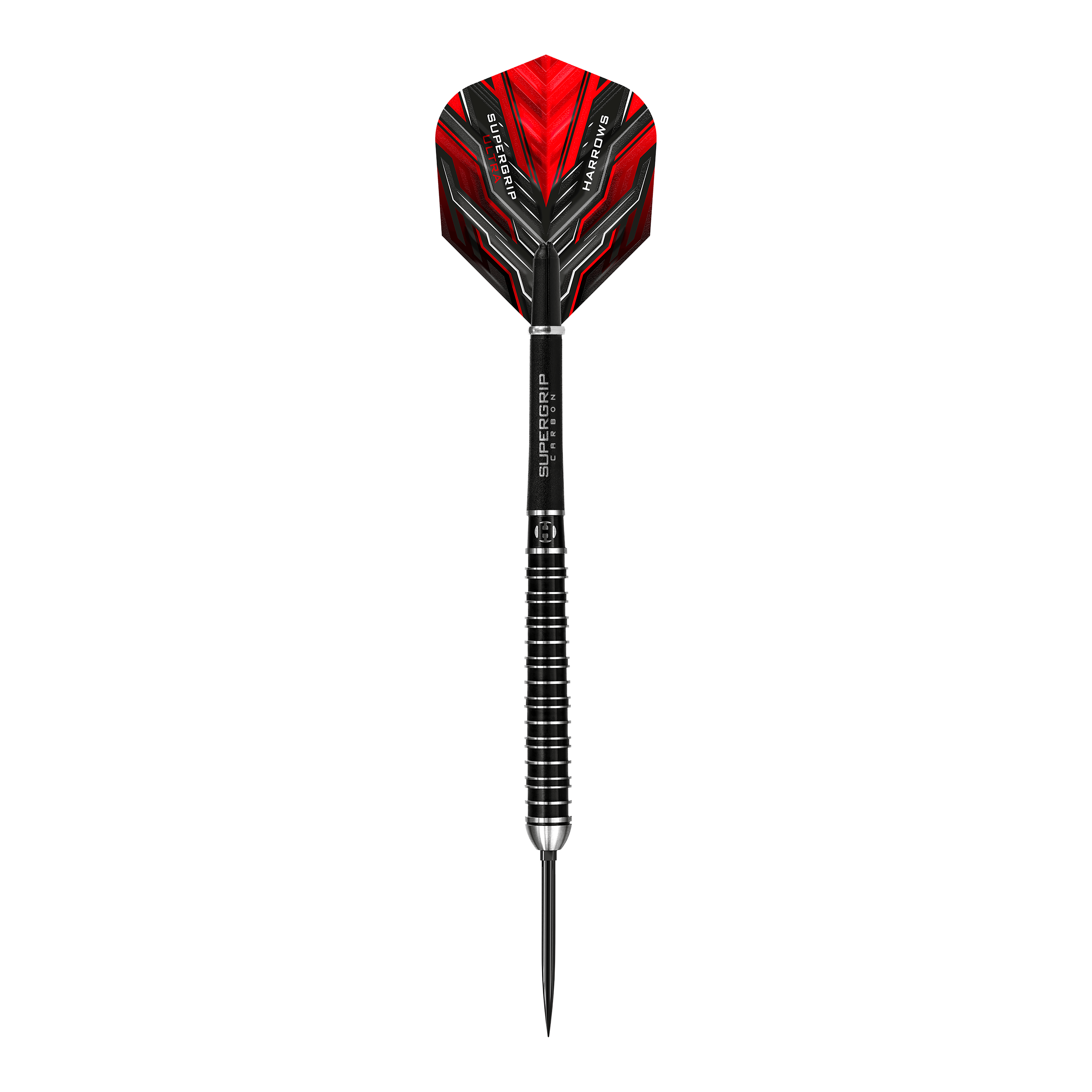 Harrows Supergrip Ultra Quick Point Steel Darts Das Produkt Harrows Supergrip Ultra Quick Point Steeldarts ist zu sehen. Die Oberfläche der Darts wird gezeigt.