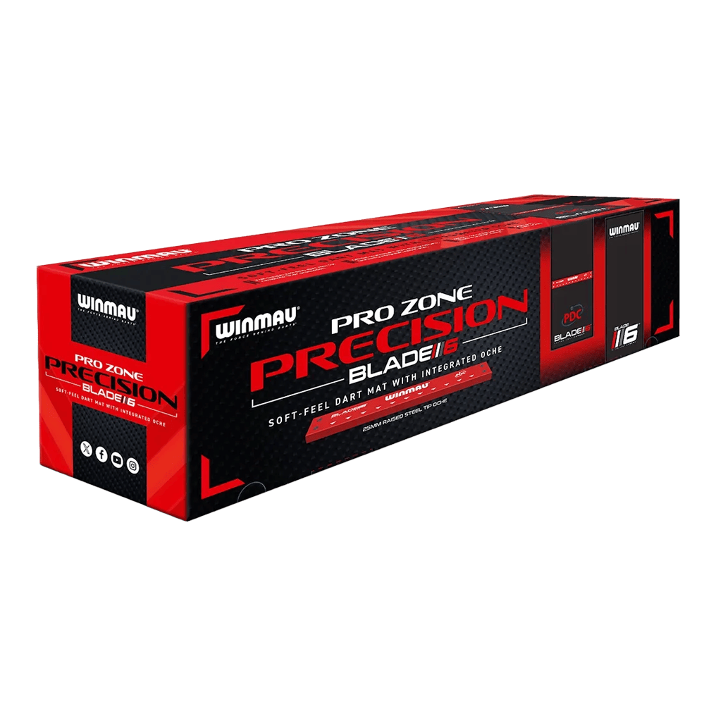 Winmau Pro Zone Precision Blade 6 Soft Dart Mat Abgebildet ist die Winmau Pro Zone Precision Blade 6 Soft Dartmatte. Die Matte eignet sich ideal für Softdarts und präzises Spielen.
