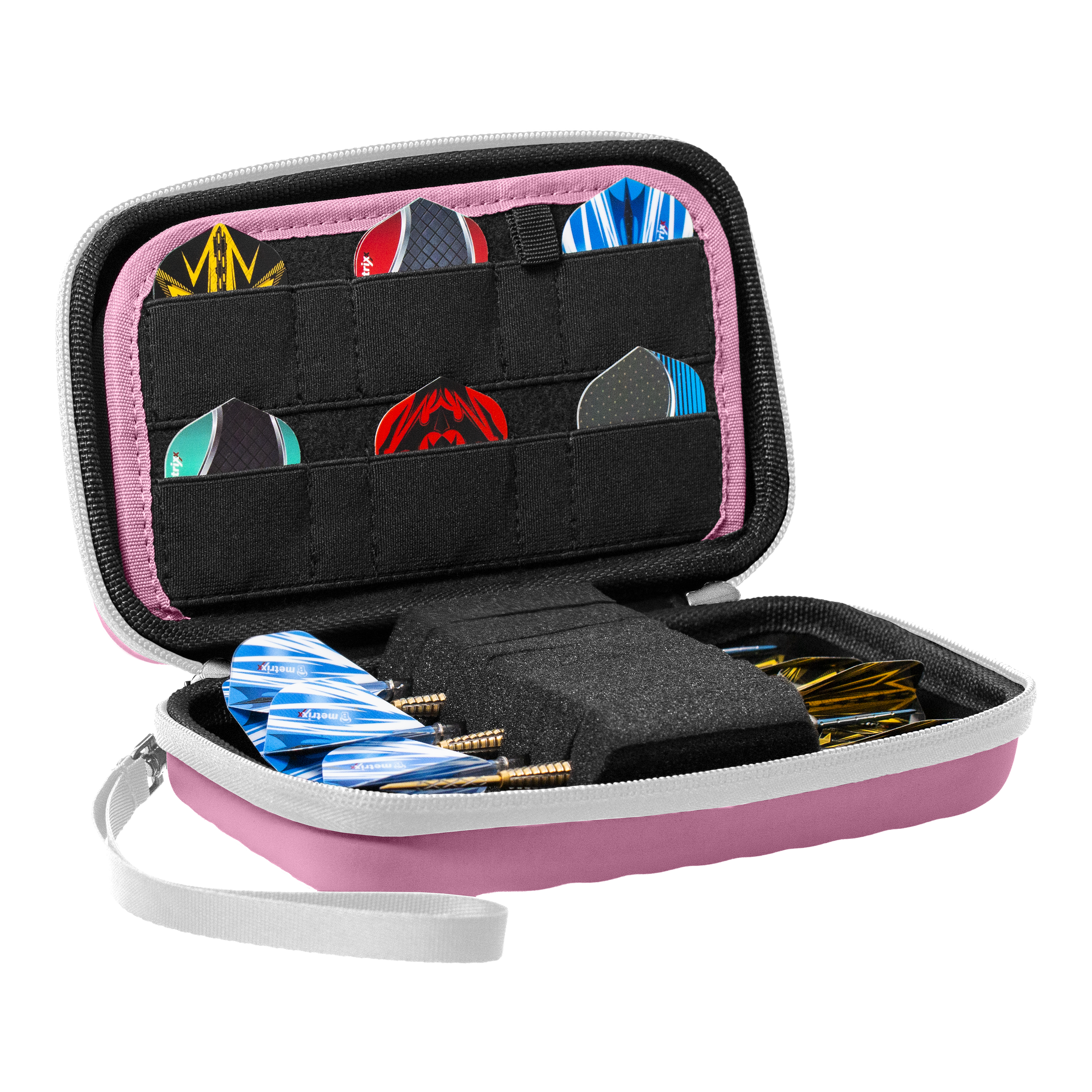 Dieses Bild präsentiert das Bulls Orbis XL Dartcase - Pink. Die Darttasche zeichnet sich durch ihr modernes Design aus.