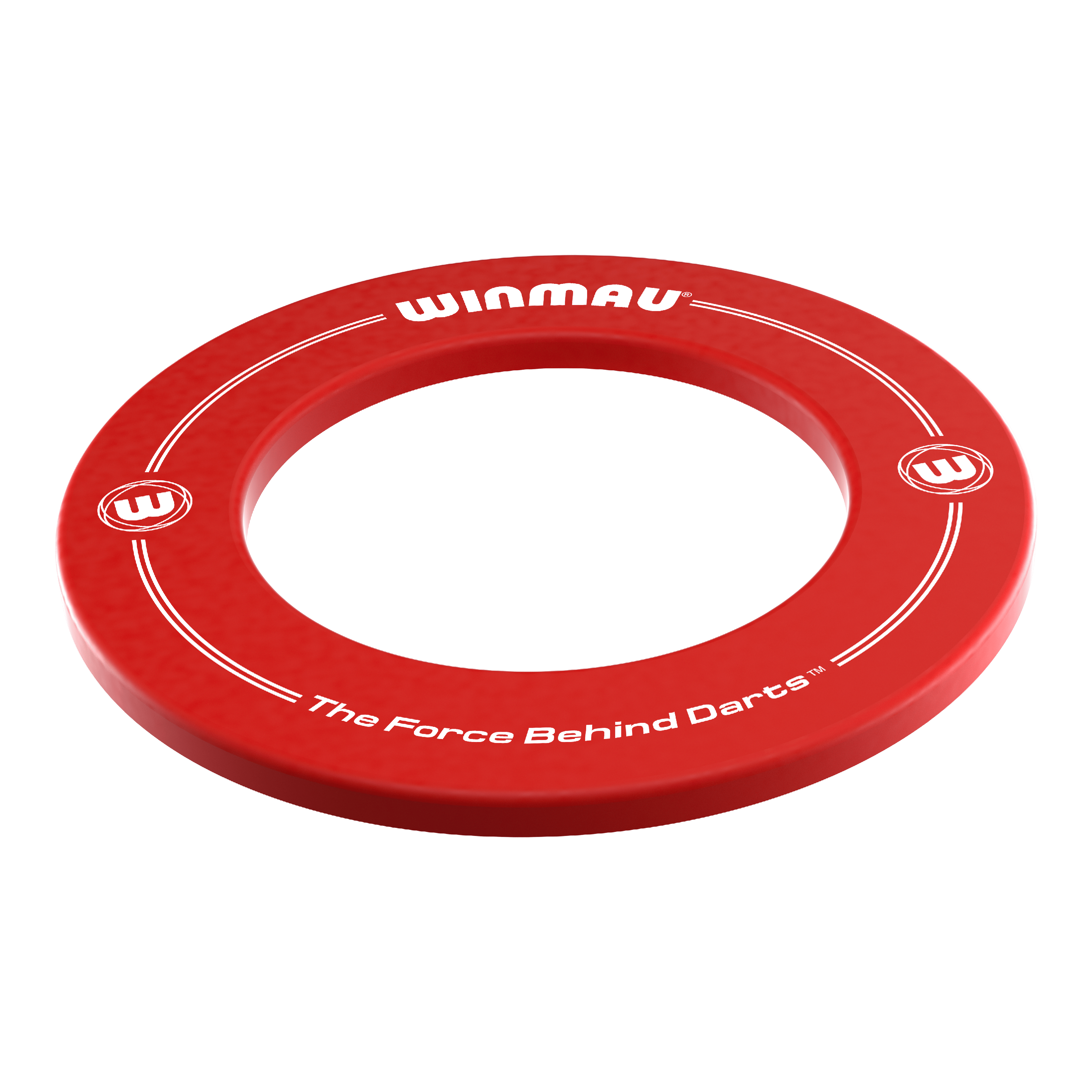 Das Bild zeigt einen roten Dartboard-Surround-Ring der Marke Winmau. Auf dem Ring stehen die Worte "WINMAU" und "The Force Behind Darts".