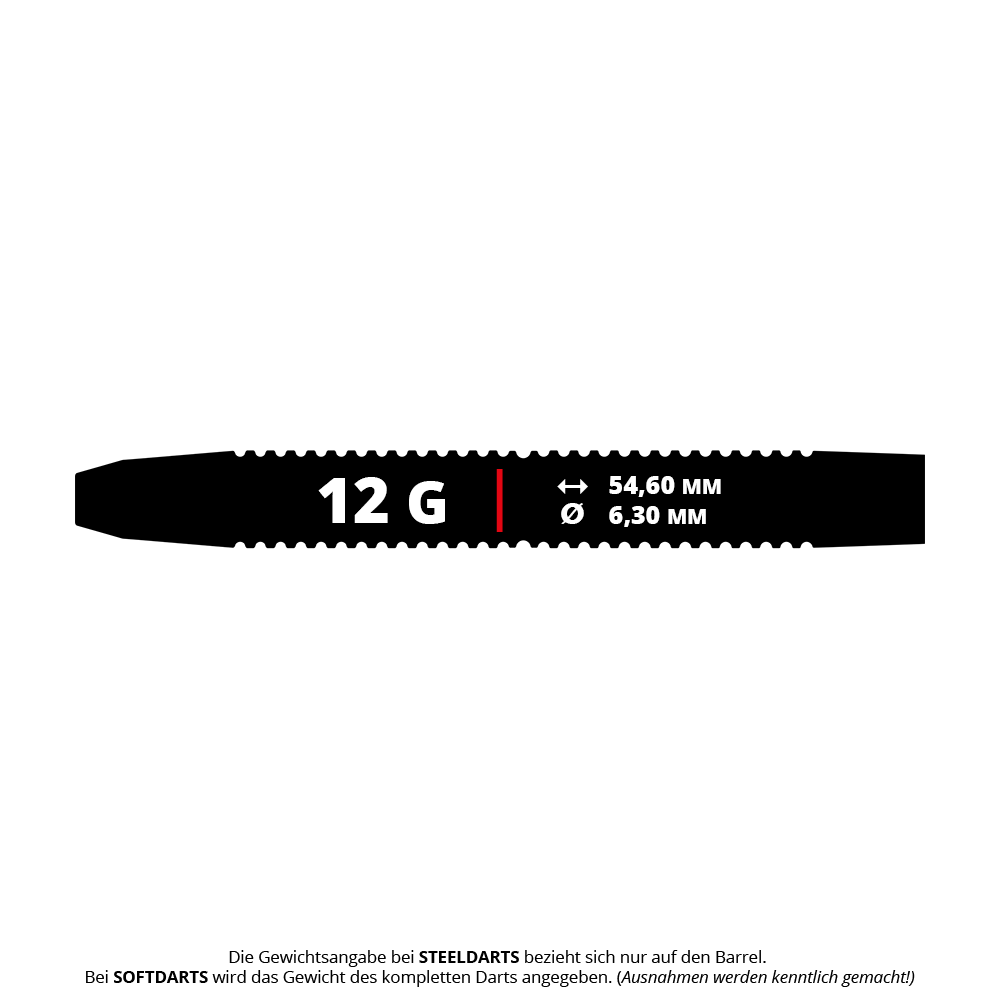 GOAT Athlete Blue Brass Steeldarts - 12g Das Bild zeigt die Maße und das Gewicht des Produkts "GOAT Athlete Blue Brass Steeldarts - 12g". Der Dart hat ein Gewicht von 12 Gramm, eine Länge von 54,60 mm und einen Durchmesser von 6,30 mm.