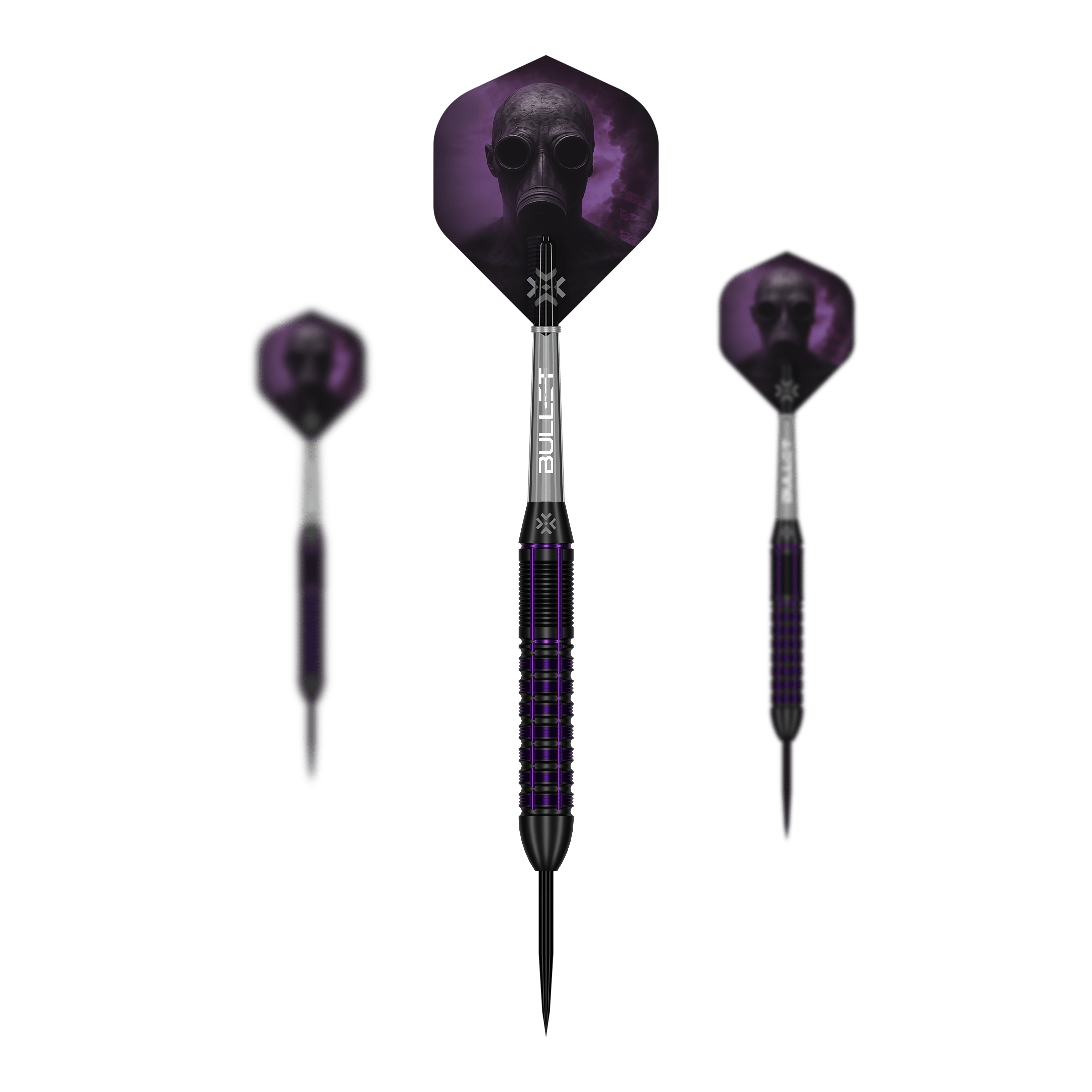 Bullet Toxic Brass Steel Darts - 23g Das Bild zeigt das Set Bullet Toxic Brass Steeldarts - 23g. Das Set enthält mehrere Steeldart-Pfeile aus Messing.