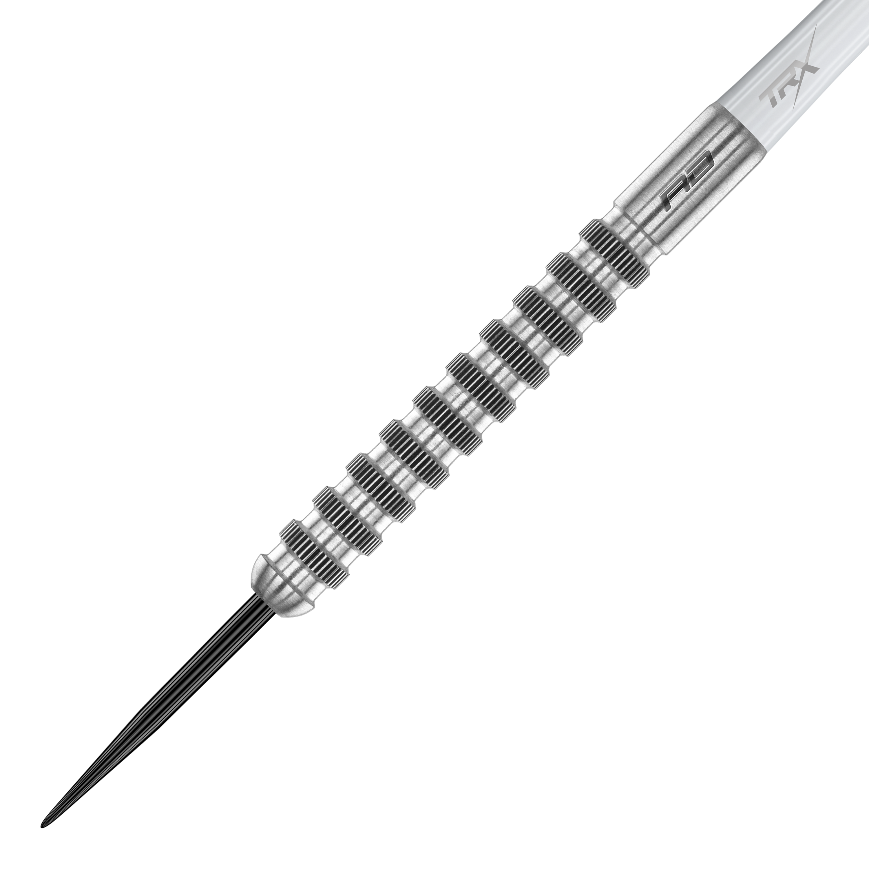 Red Dragon Javelin Speedline steel darts Das Bild zeigt einen Red Dragon Javelin Speedline Steeldart. Der Dartpfeil besteht aus silbernem Metall mit markanten, gerillten Griffmulden.