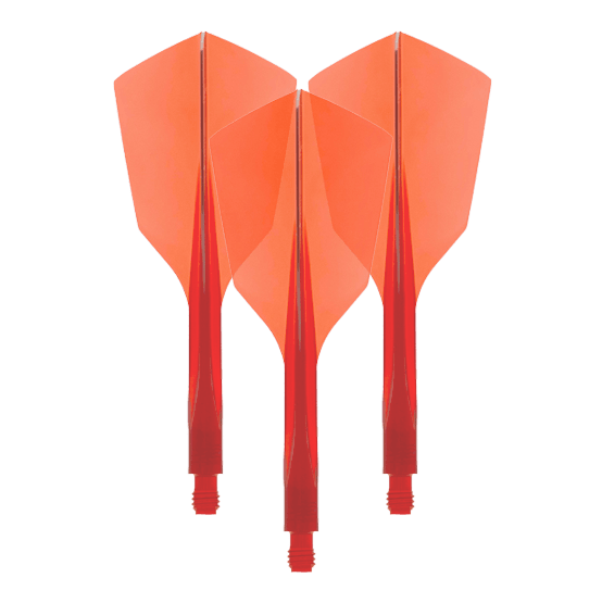 Condor Ax 120 Flight System Clear Red - Narrow Das Bild zeigt drei rote Dartflights aus Kunststoff mit schmaler Form. Es handelt sich um das Produkt "Condor Axe 120 Flight-System Clear Red - Narrow".