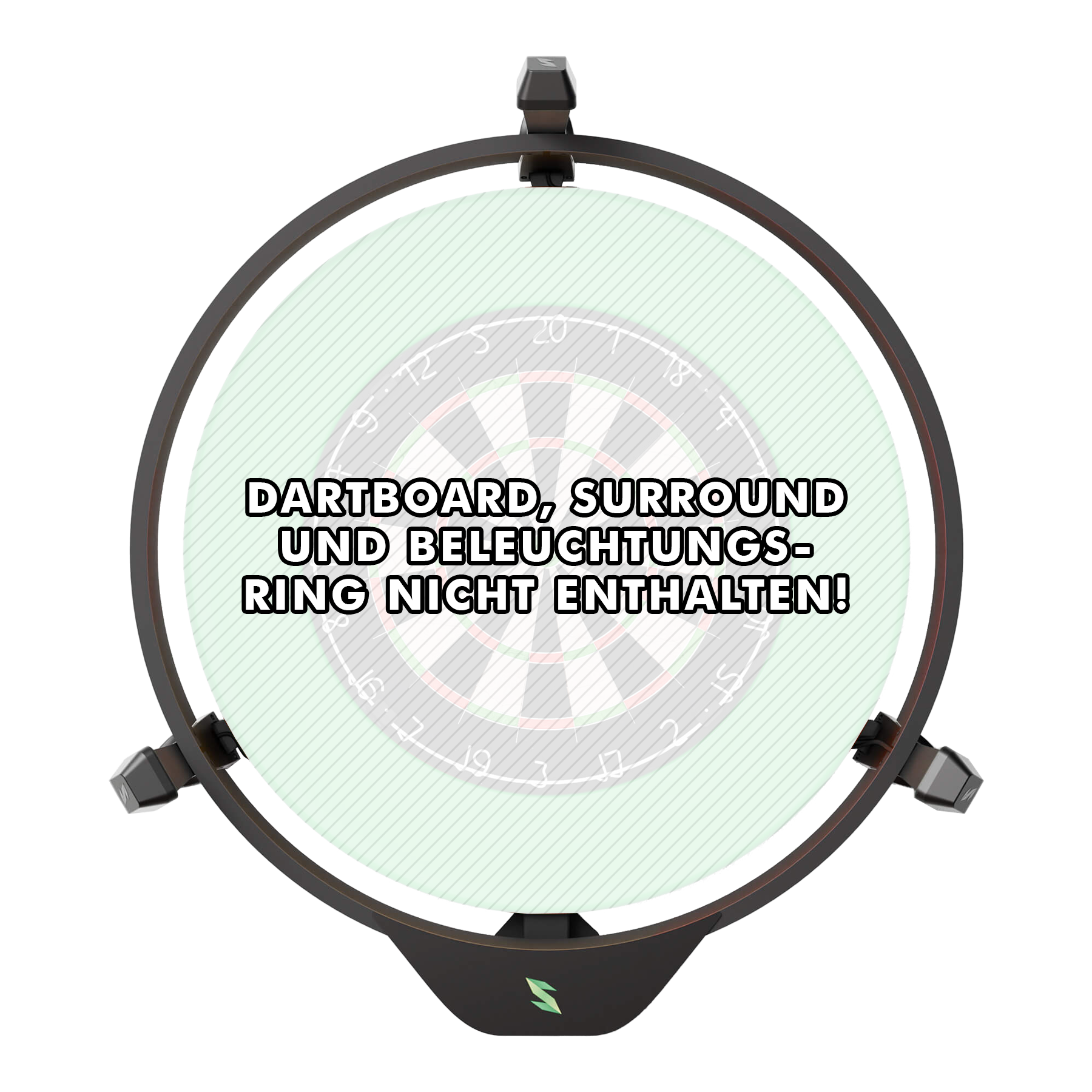 Scolia Home 2 Electronic Autoscoring System 2026 Das Bild zeigt das Produkt "Scolia Home 2 Electronic Score System", das an einem Dartboard angebracht ist. Auf dem Bild steht geschrieben, dass Dartboard, Surround und Beleuchtungsring nicht enthalten sind.