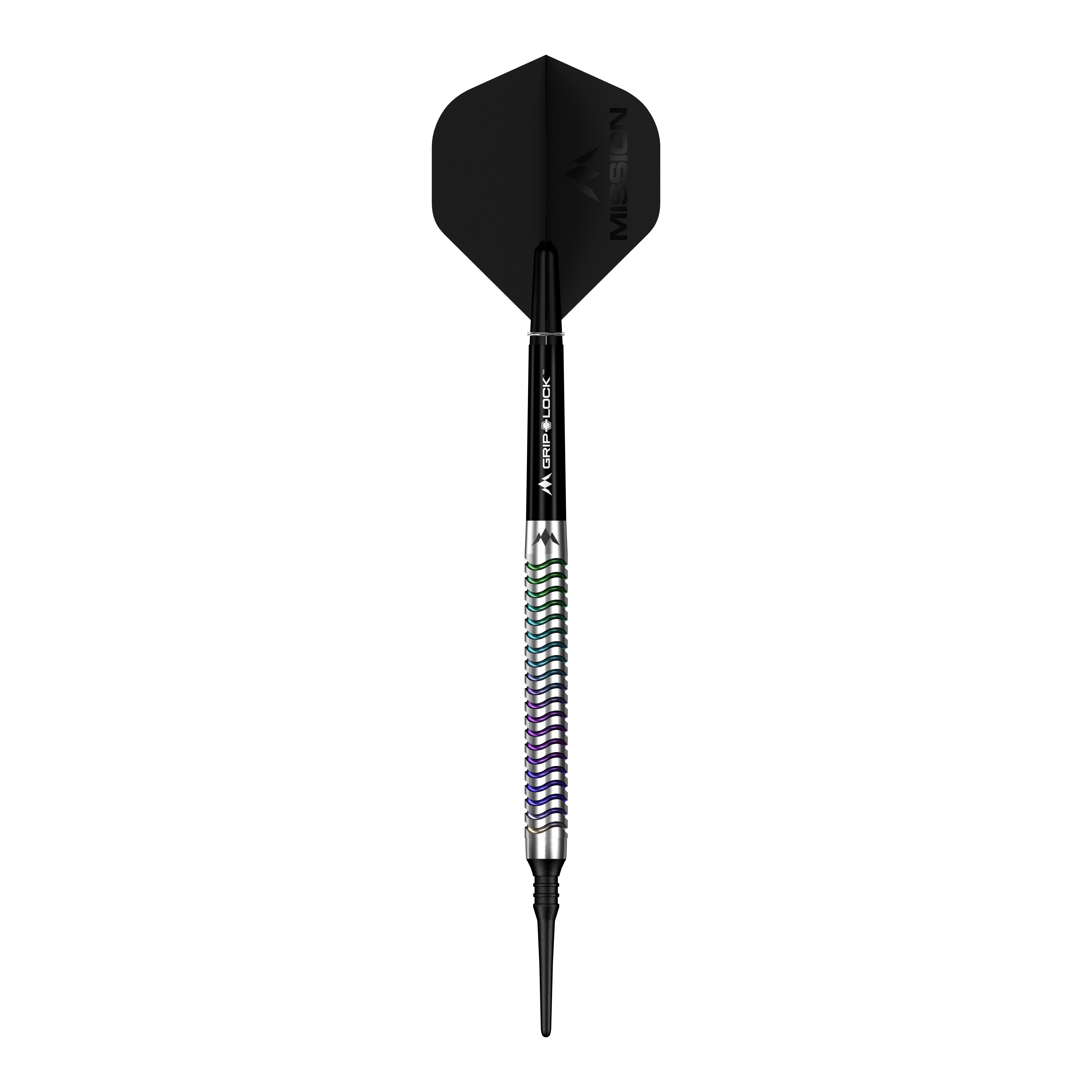 Mission Mirage soft darts - 20g Hier ist ein Mission Mirage Softdarts - 20g abgebildet. Das Bild hebt die Details des Softdarts hervor.