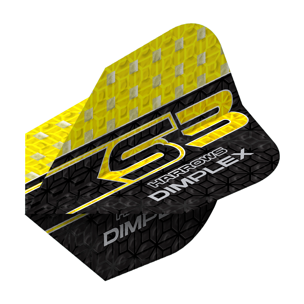 Harrows Dimplex S3 Flights - Yellow Das Bild zeigt einen Harrows Dimplex S3 Flight in Gelb und Schwarz. Auf dem Flight steht "S3 HARROWS DIMPLEX" in auffälliger Schrift.