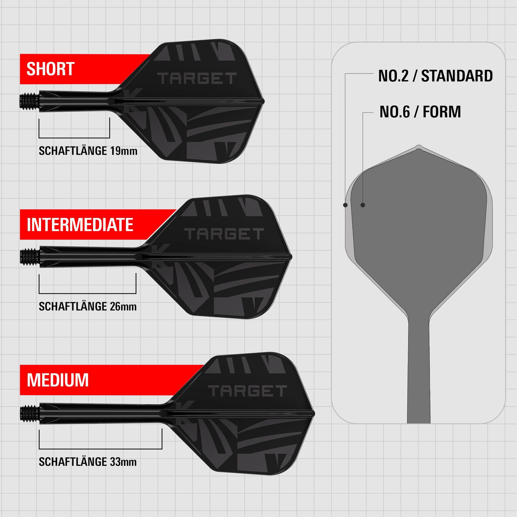 Target K-Flex Black No6 Flights Das Bild zeigt die Target K-Flex Black No6 Flights. Es sind schwarze Dartflights für Dartpfeile.