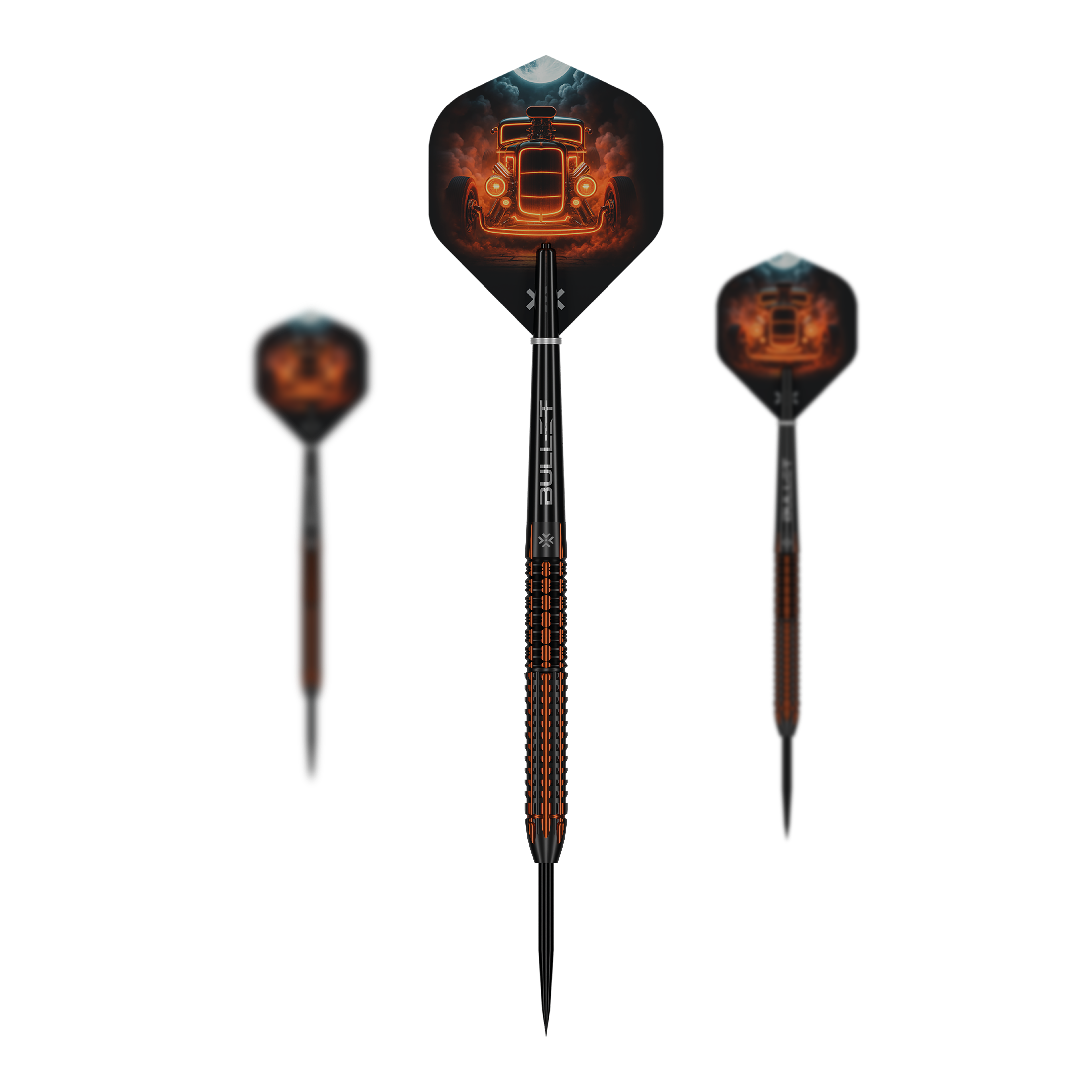 Bullet Hotrod Steel Darts Auf dem Bild sind Bullet Hotrod Steeldarts zu sehen. Die Steeldarts wurden für Präzision und Leistung im Dartspiel entwickelt.